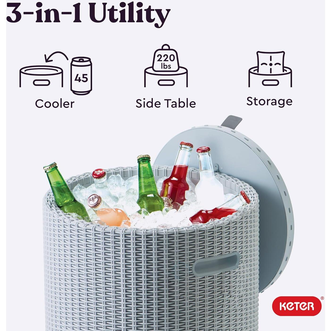 Mesa Enfriadora Lateral Keter 39L Gris Azulado 3 en 1