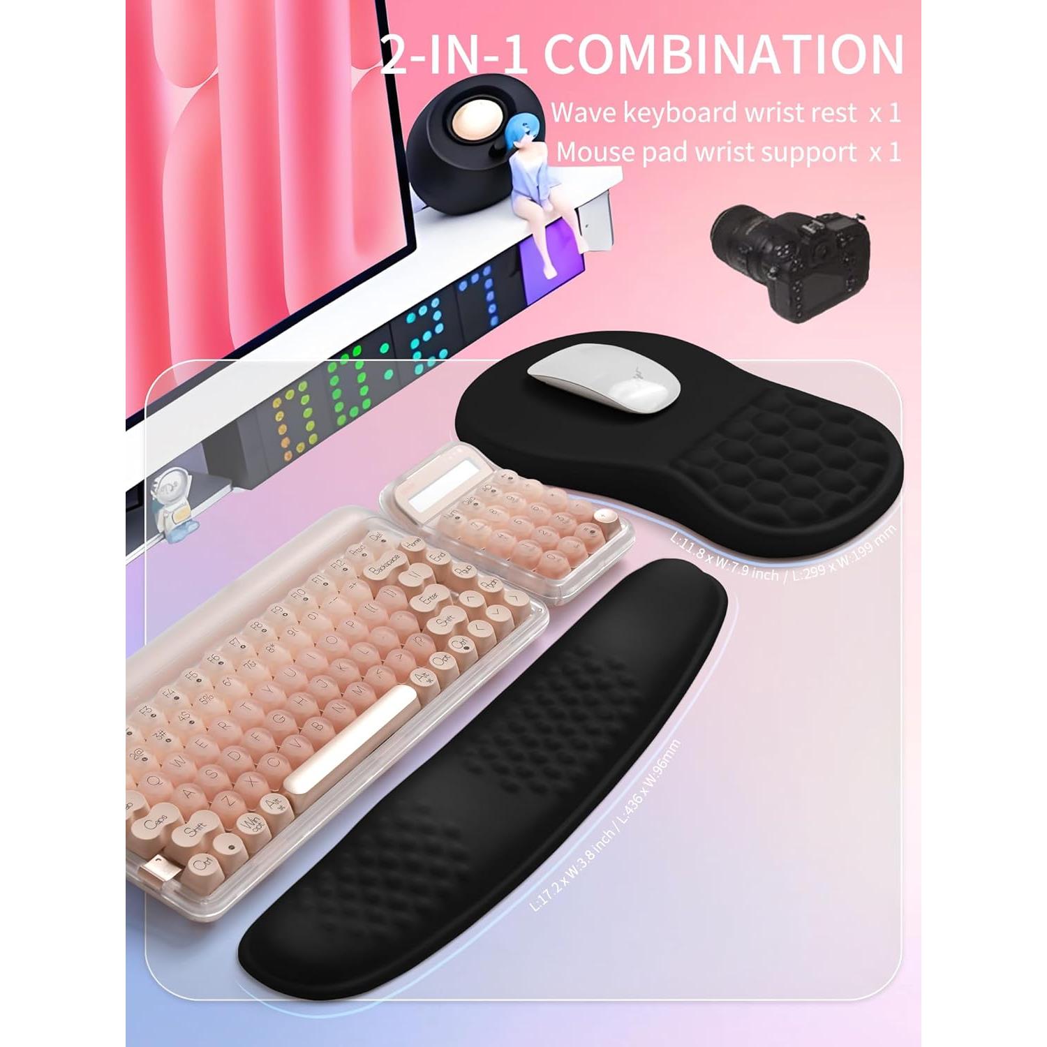 Reposamuñecas Ergonómico Hokafenle 2en1 Negro - Teclado y Ratón