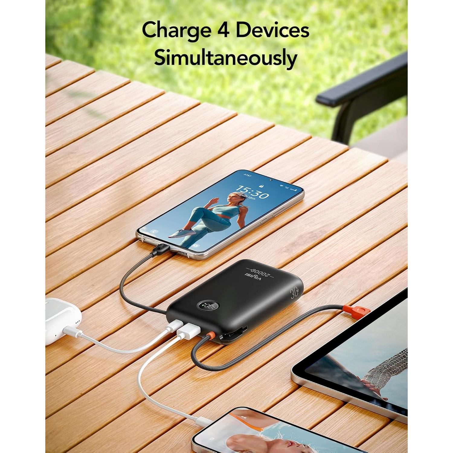 Cargador Portátil 20000mAh 30W Rápido USB-C y Lightning Negro