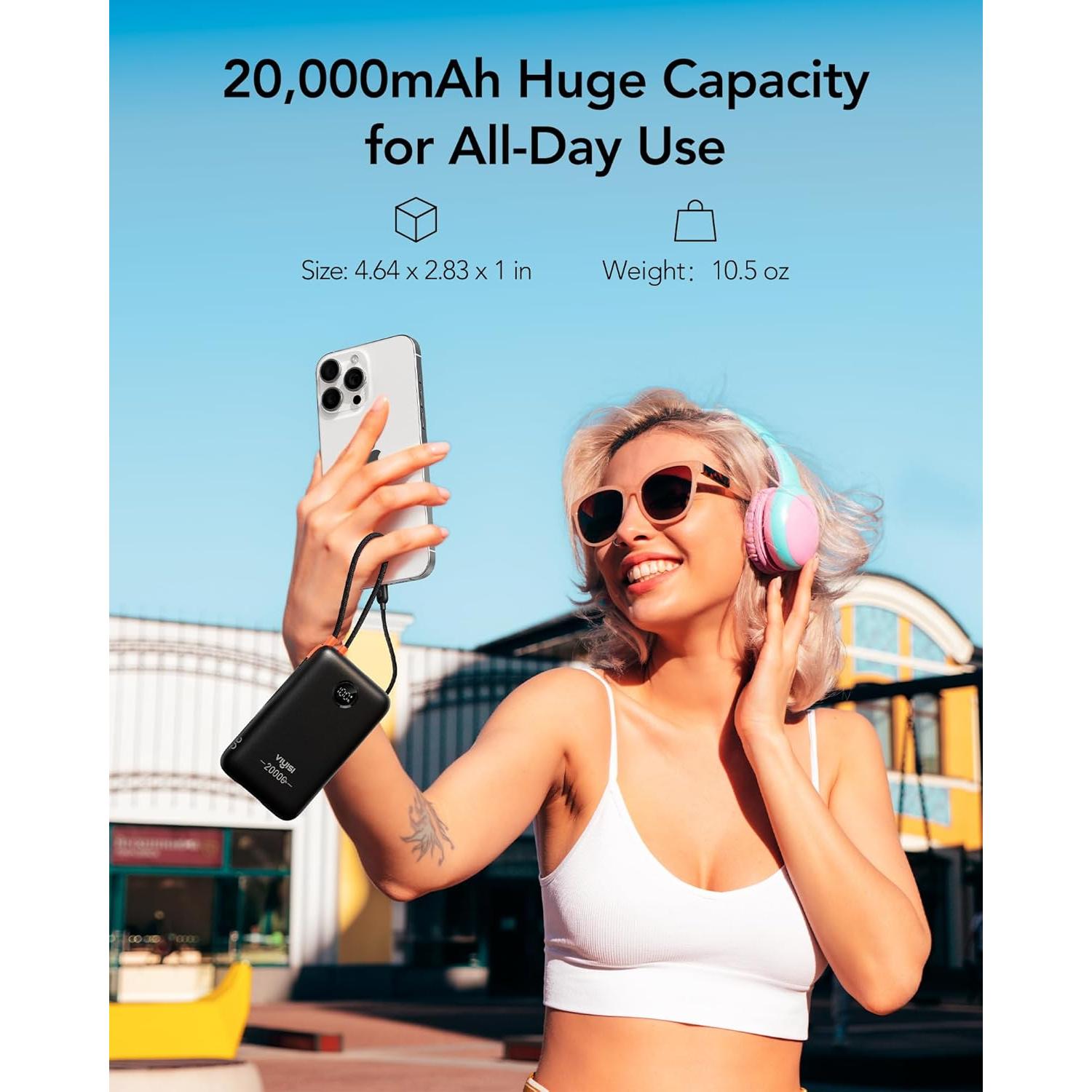 Cargador Portátil 20000mAh 30W Rápido USB-C y Lightning Negro