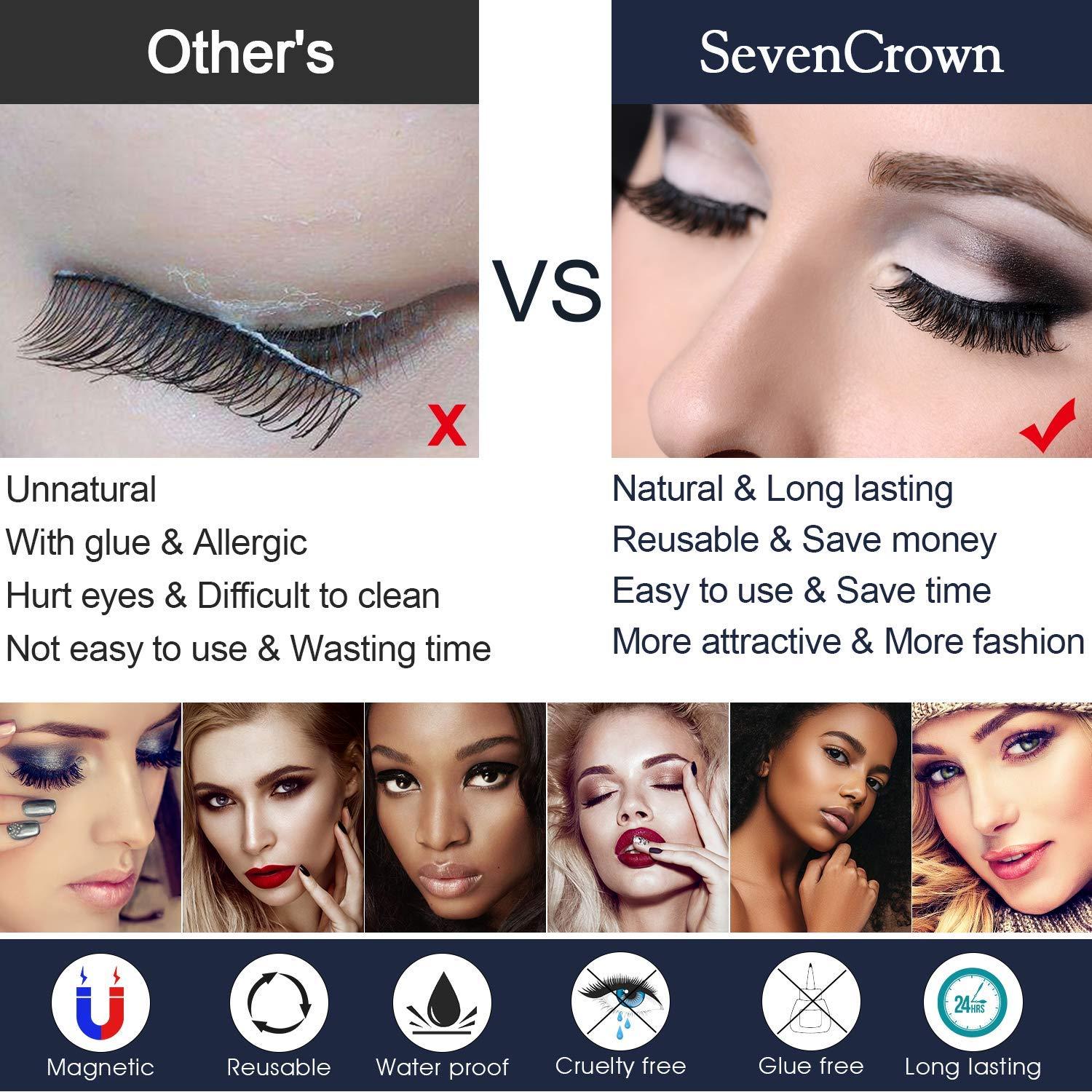 Pestañas Magnéticas 3D 7C SevenCrown con Delineador - 10 Pares