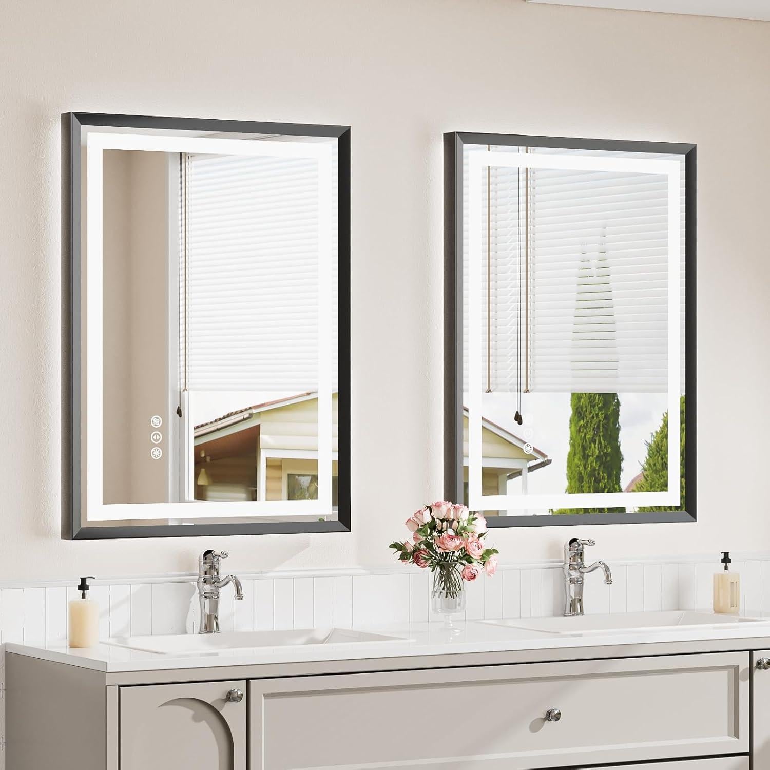 20"x 28" LED Bathroom Mirror with Lights, Brushed Black Metal Frame, Anti-Fog, Dimmable, Backlit + Front Lit, Tempered Glass, Lighted Bathroom Vanity Mirror for Wall(Horizontal/Vertical)