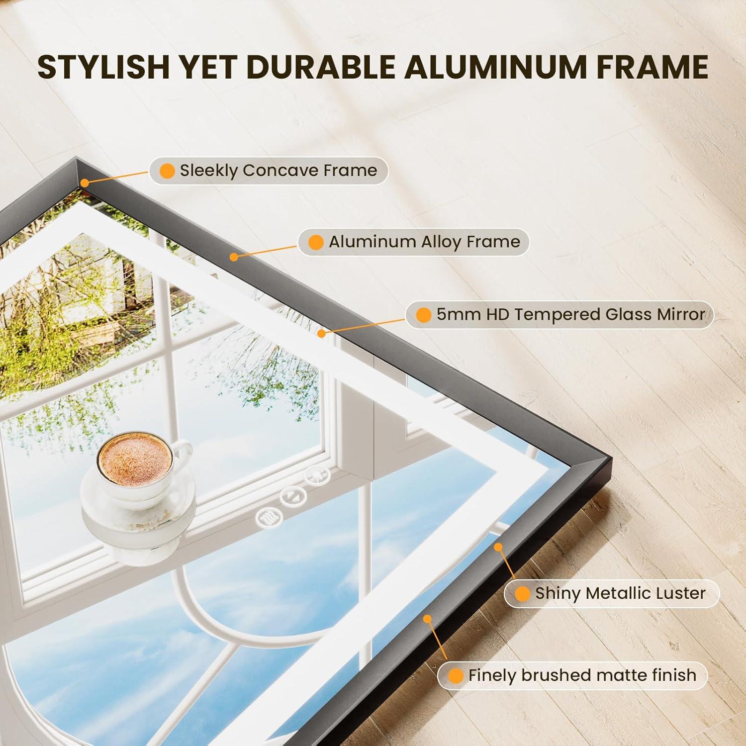 20"x 28" LED Bathroom Mirror with Lights, Brushed Black Metal Frame, Anti-Fog, Dimmable, Backlit + Front Lit, Tempered Glass, Lighted Bathroom Vanity Mirror for Wall(Horizontal/Vertical)