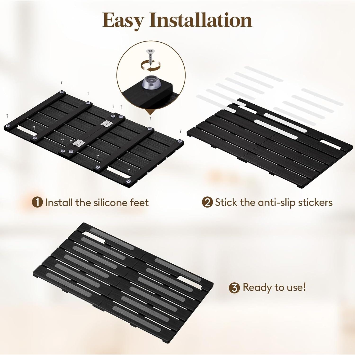 Alfombra de Baño Antideslizante Lifewit de Madera Negra 59x35 cm