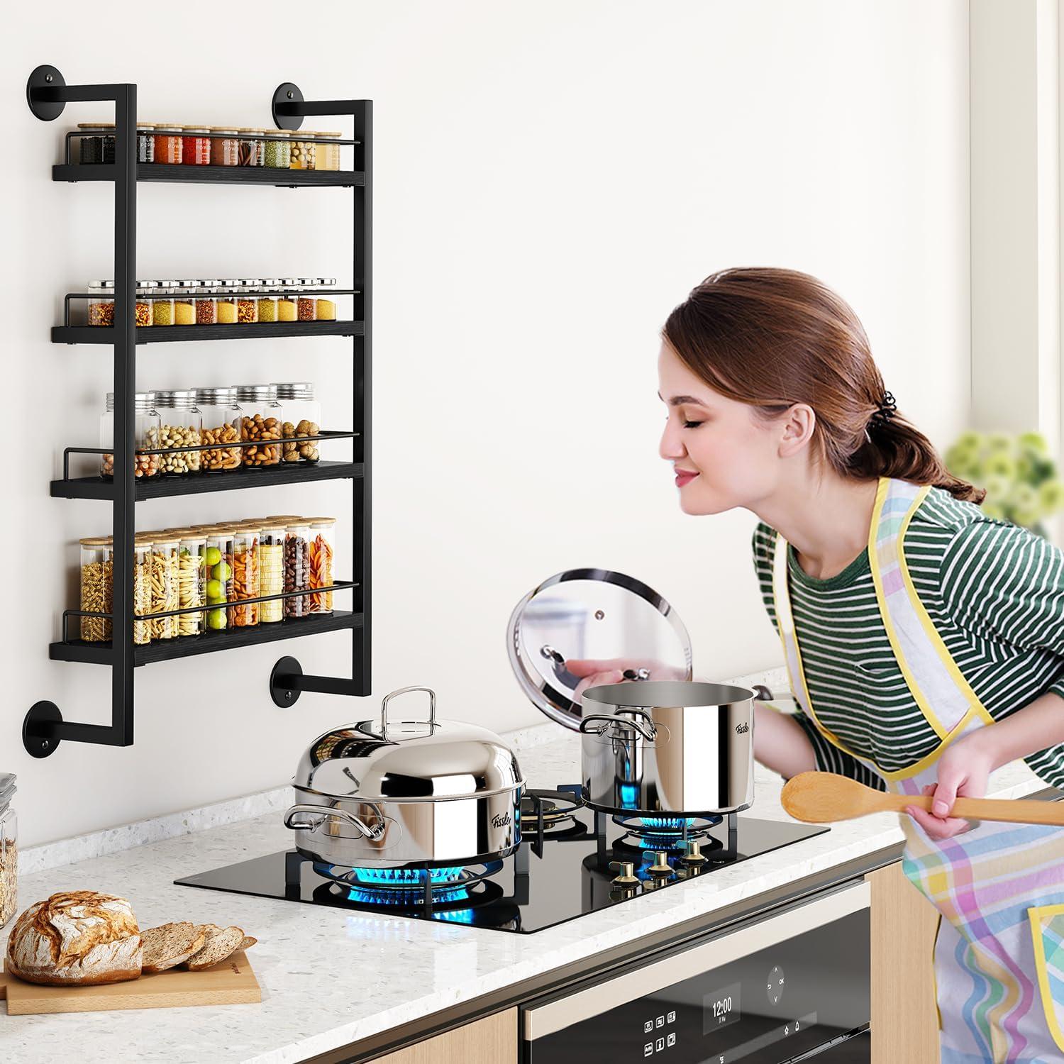 Estante de Especias IBUYKE Montado en Pared 4 Niveles Negro