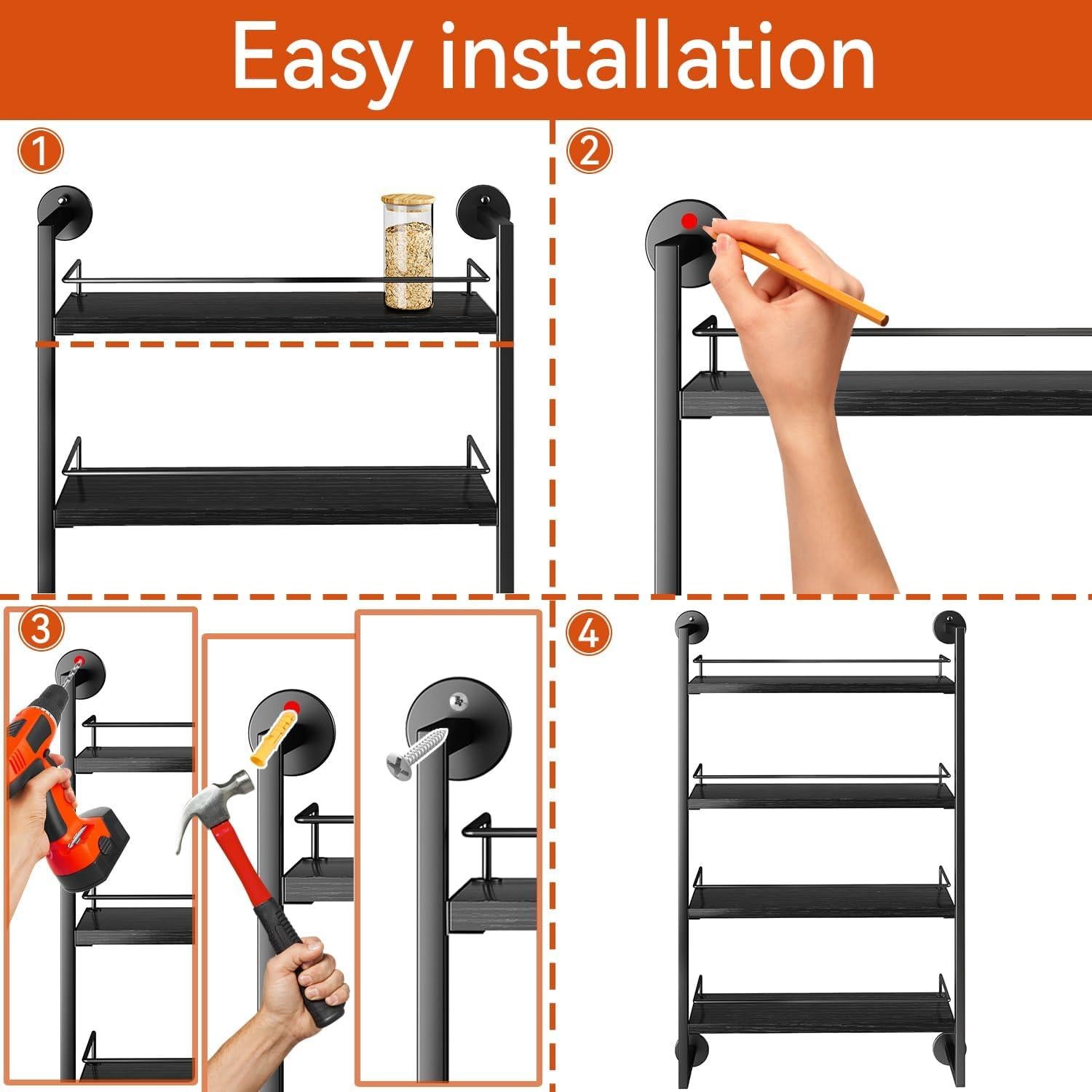 Estante de Especias IBUYKE Montado en Pared 4 Niveles Negro