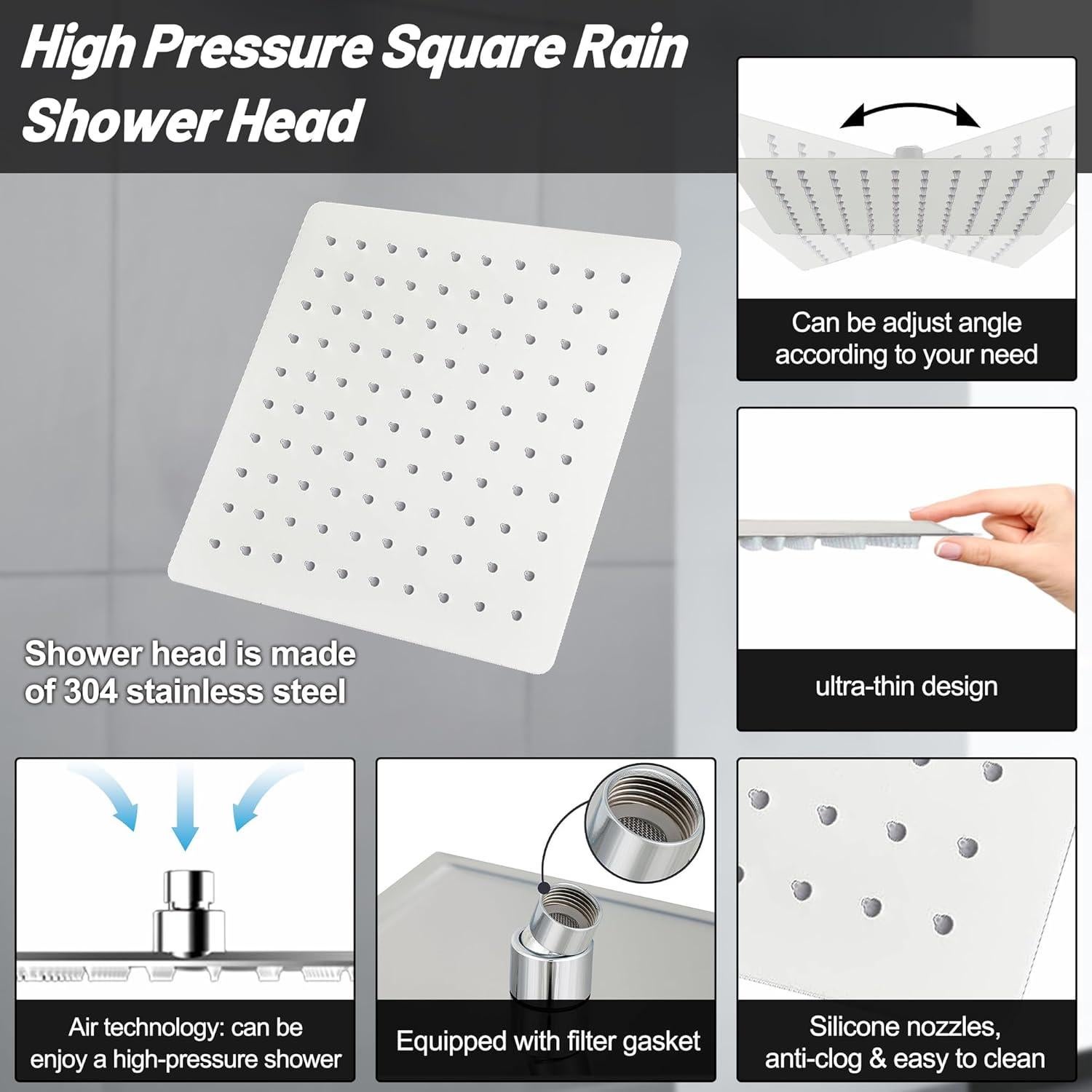 Cabezal de Ducha de Lluvia Jeriussg 15.24 cm Cromo Alta Presión