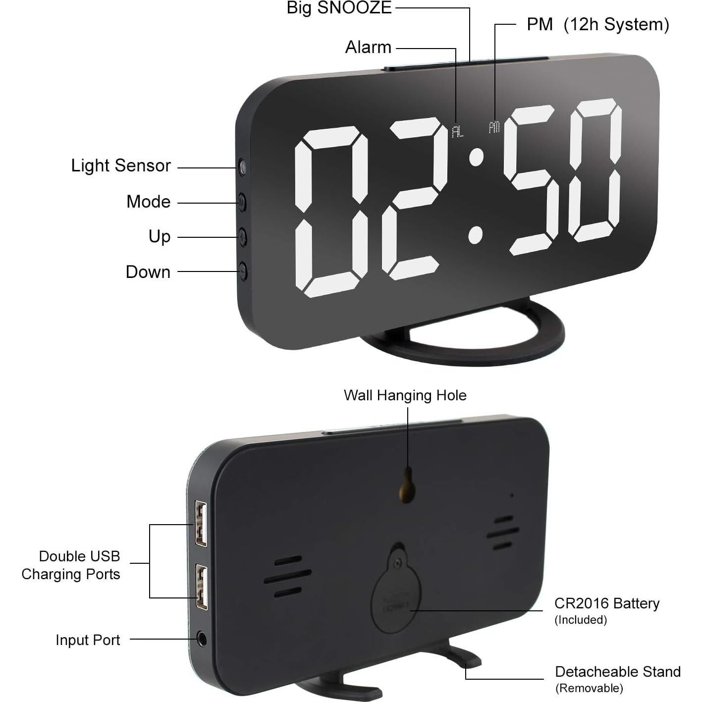 Reloj Despertador Digital Lamisola con Pantalla LED Espejo