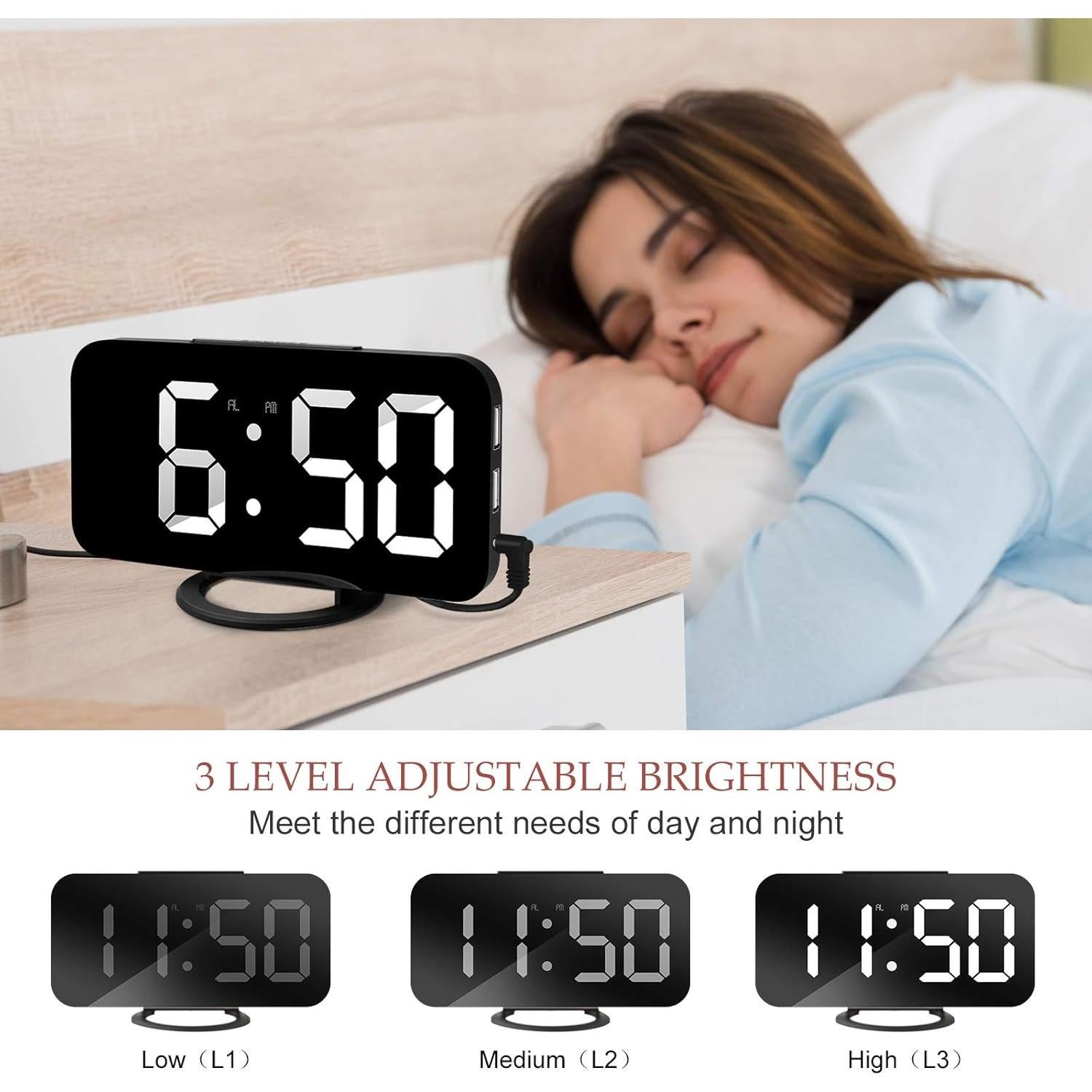 Reloj Despertador Digital Lamisola con Pantalla LED Espejo