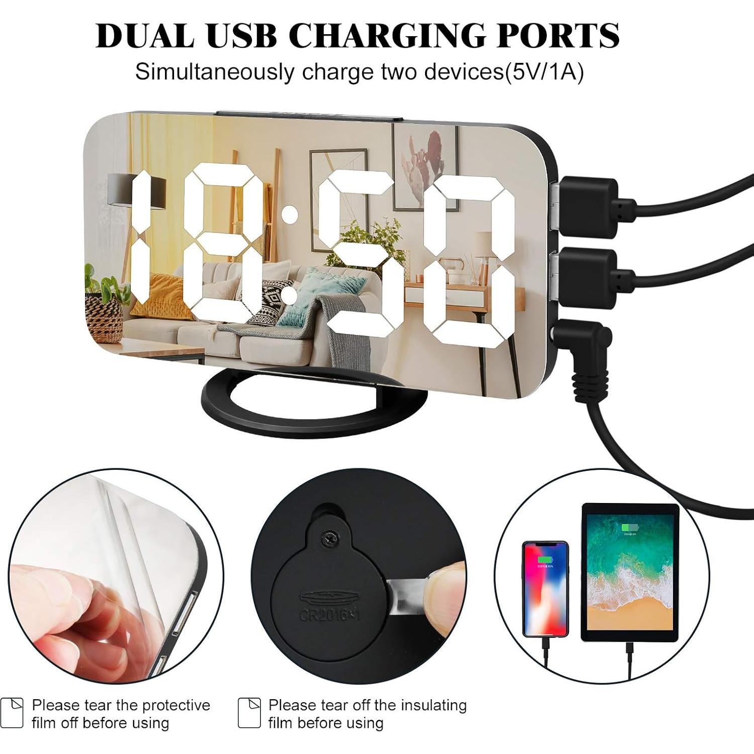 Reloj Despertador Digital Lamisola con Pantalla LED Espejo