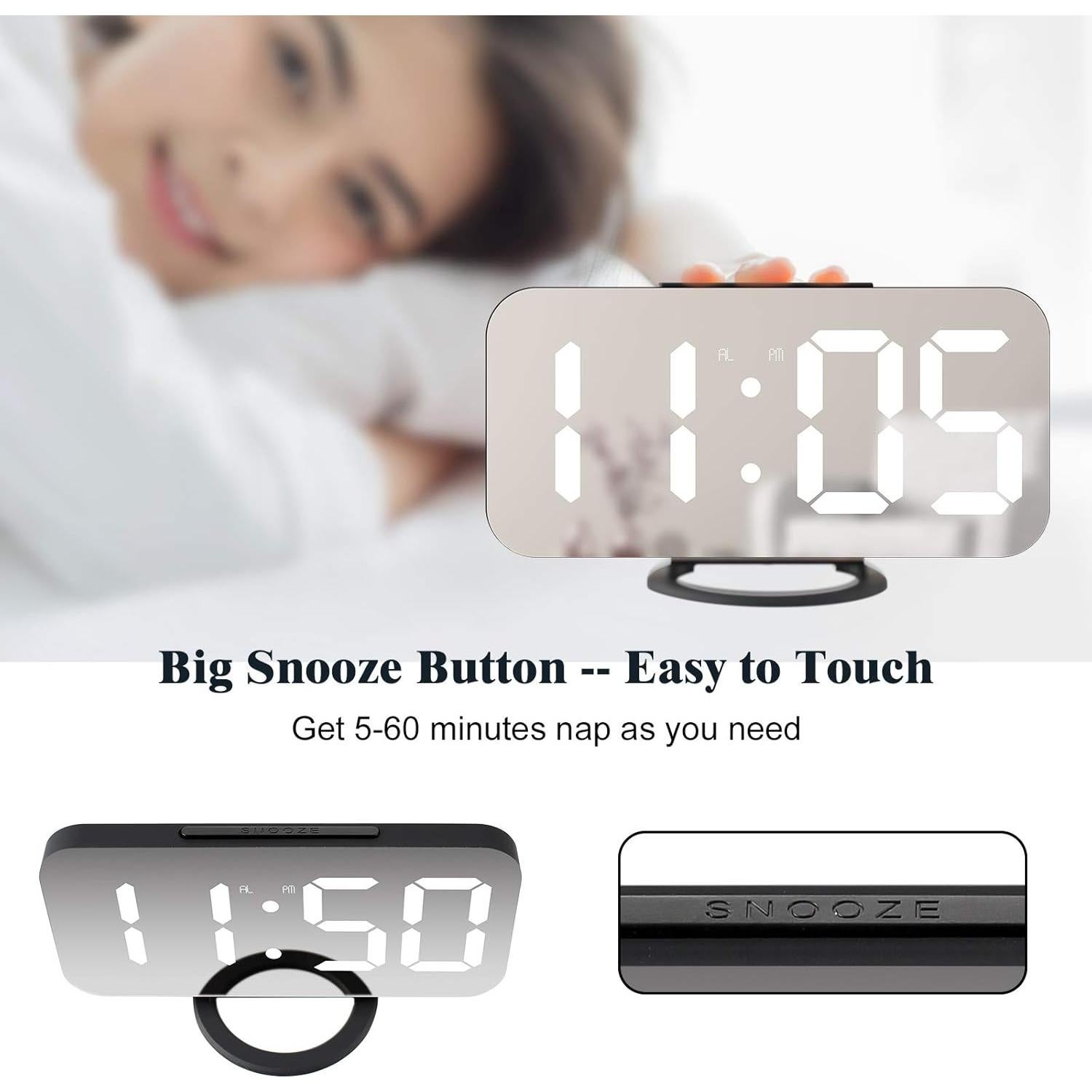 Reloj Despertador Digital Lamisola con Pantalla LED Espejo