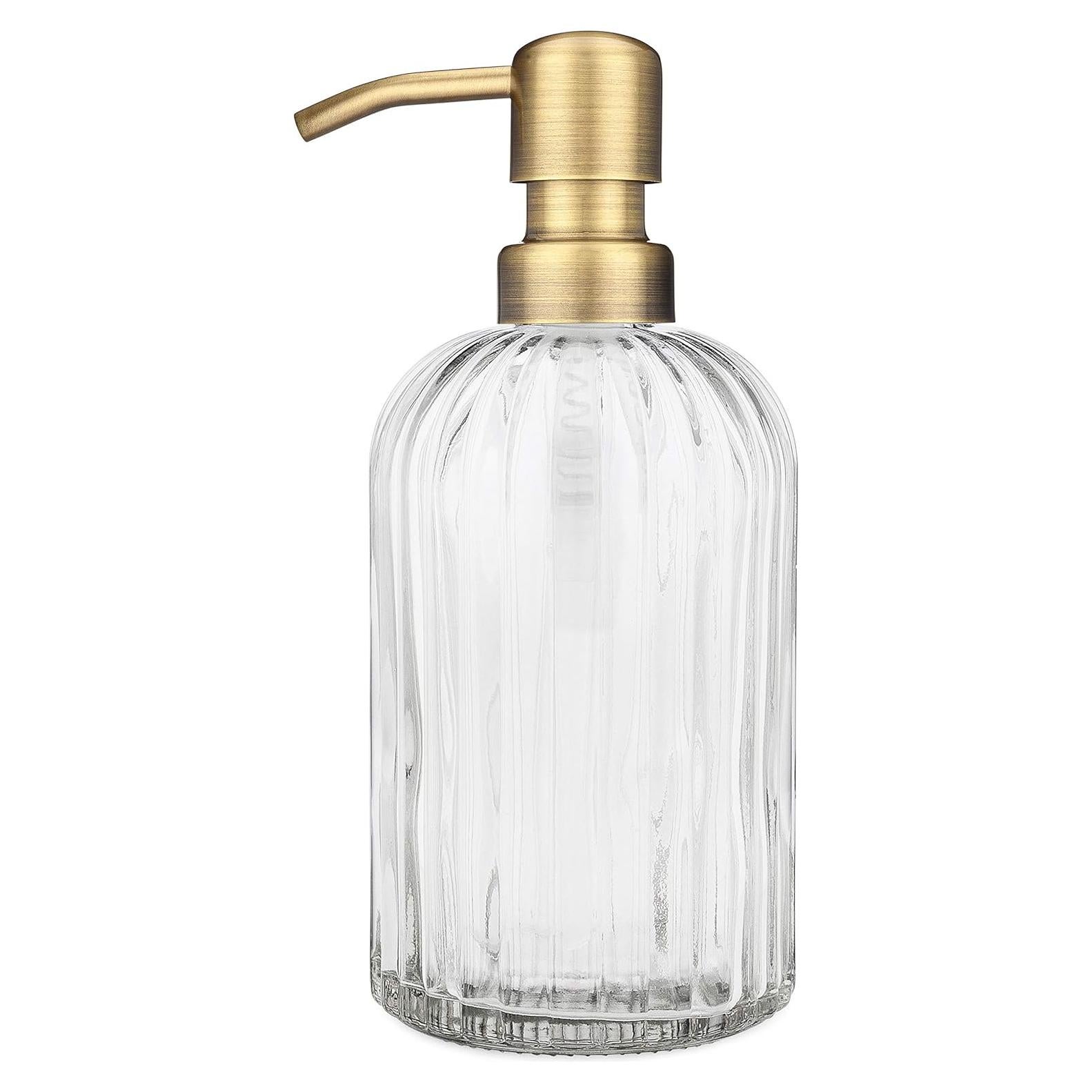 Dispensador de Jabón de Vidrio Estriado Rail19 354ml Latón