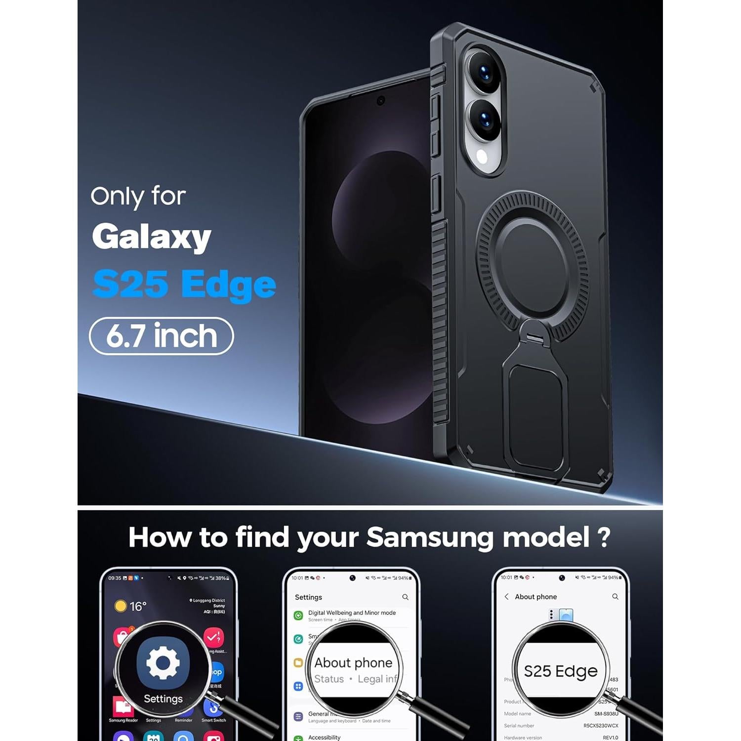 Funda Magnética CENMASO para Samsung Galaxy S25 Edge - Protección Militar, Soporte 360°