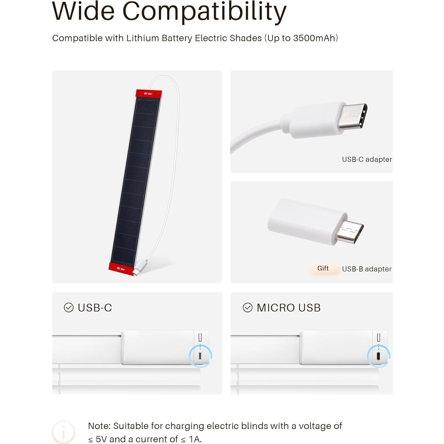 Panel Solar 3.4W 6V JaeJaes para Cortinas Motorizadas USB-C