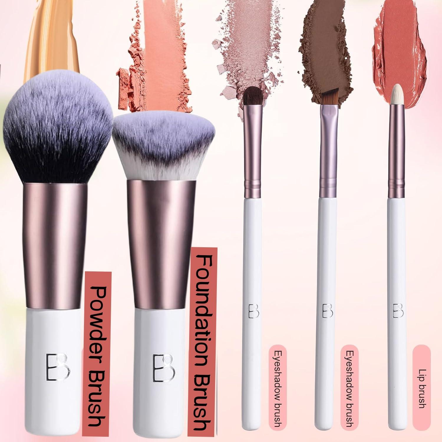 Conjunto de Brochas de Maquillaje BS-MALL 7 Piezas Viaje Rosa Claro