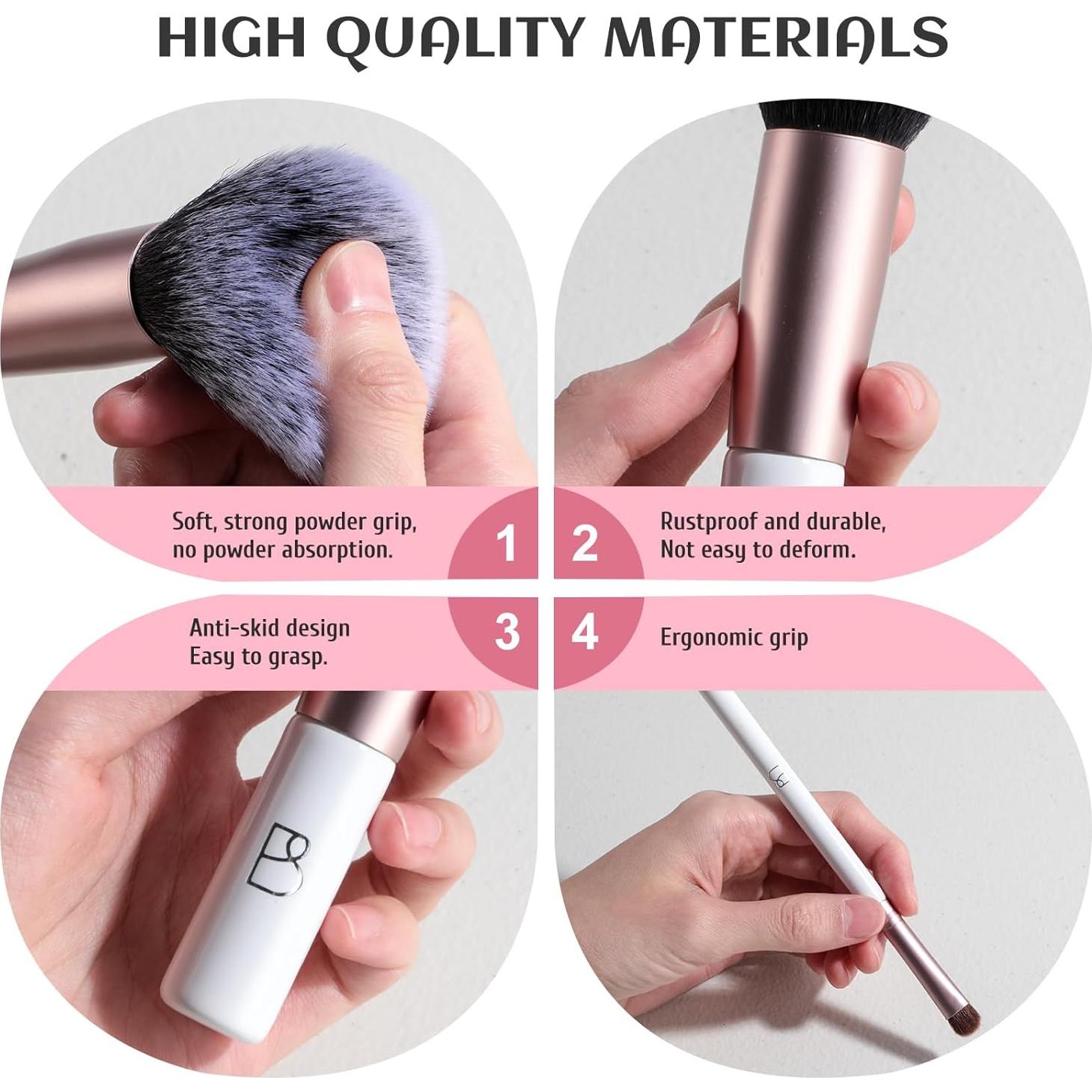 Conjunto de Brochas de Maquillaje BS-MALL 7 Piezas Viaje Rosa Claro