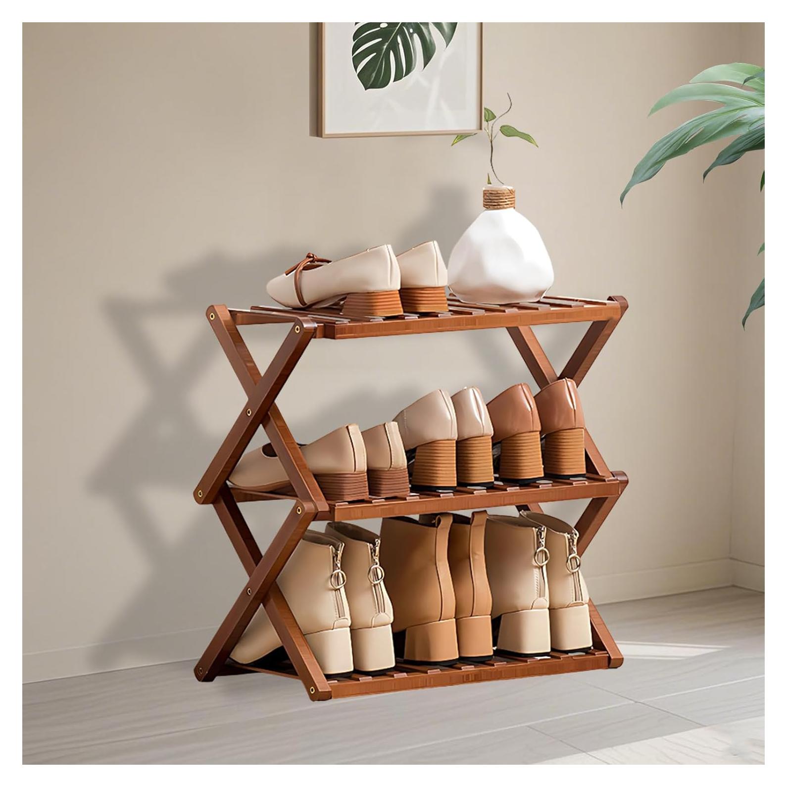 Estante para Zapatos de Bambú Jessie 3 Niveles Plegable 50x25x39cm
