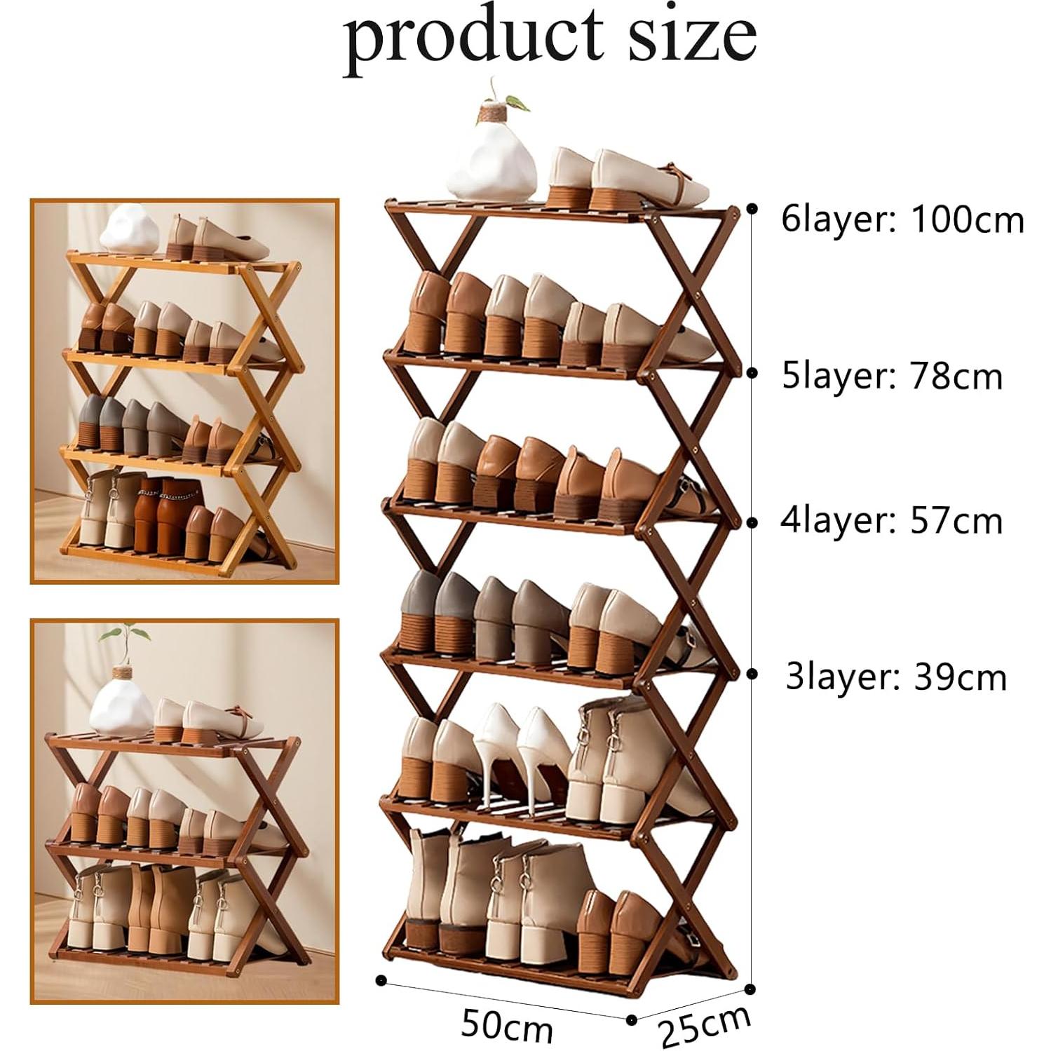 Estante para Zapatos de Bambú Jessie 3 Niveles Plegable 50x25x39cm