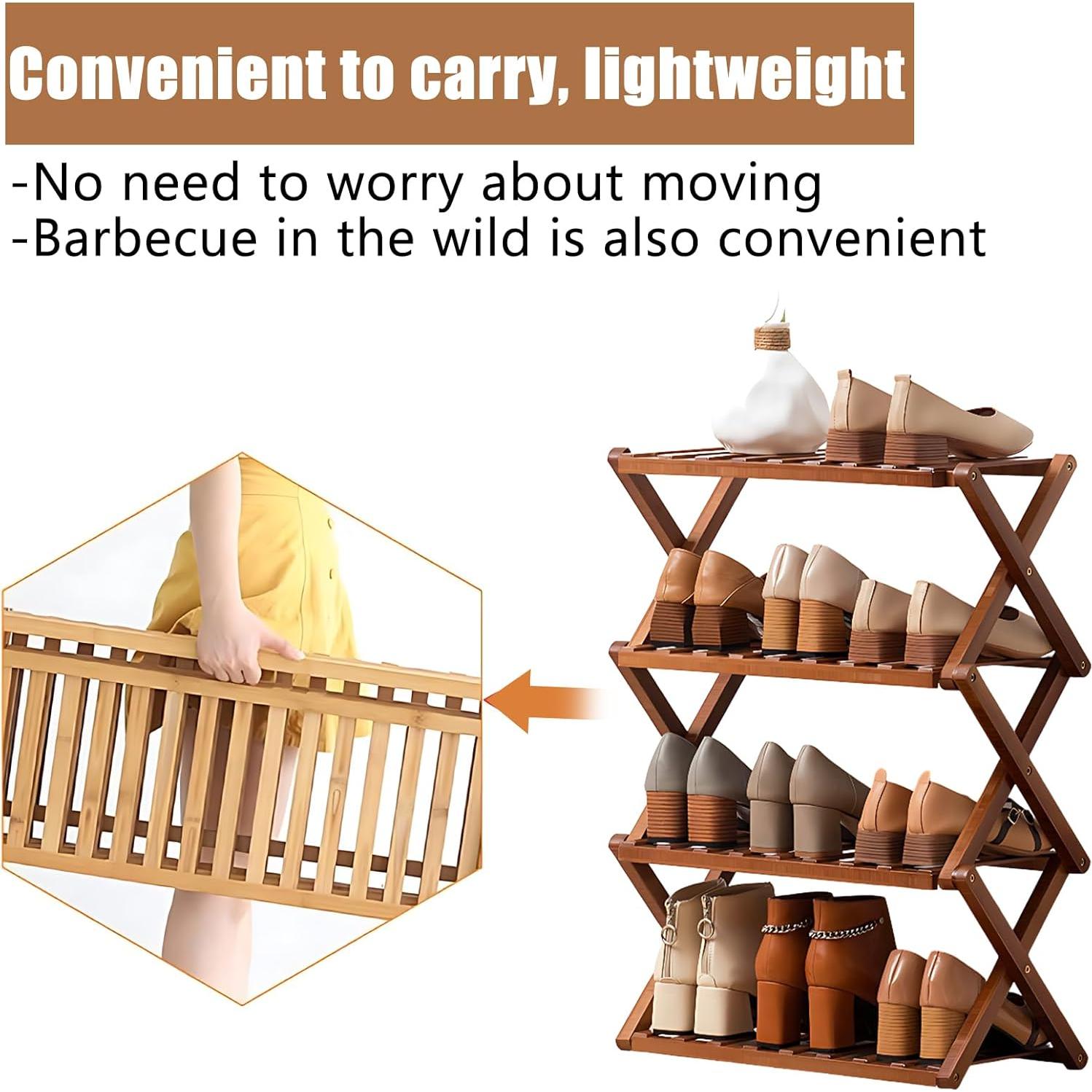 Estante para Zapatos de Bambú Jessie 3 Niveles Plegable 50x25x39cm