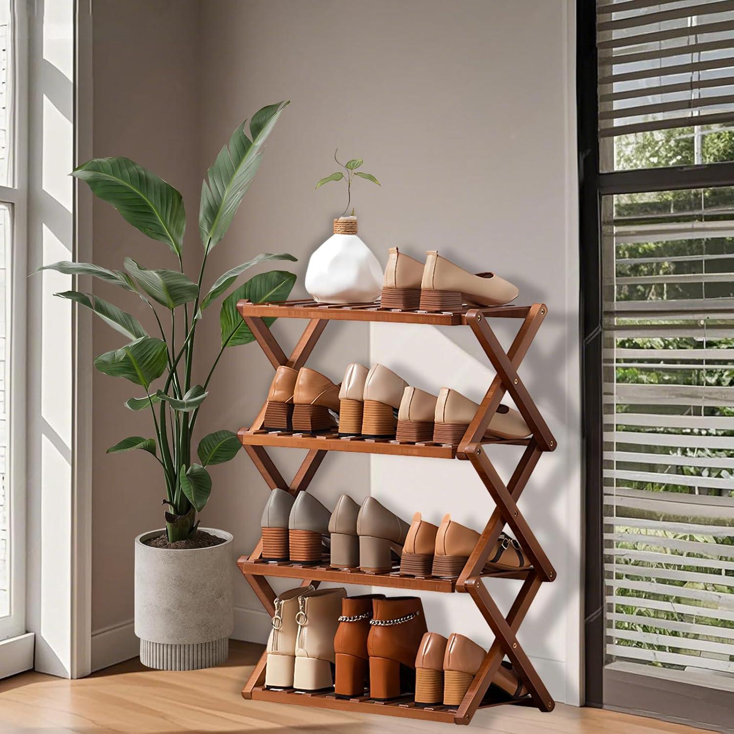 Estante para Zapatos de Bambú Jessie 3 Niveles Plegable 50x25x39cm