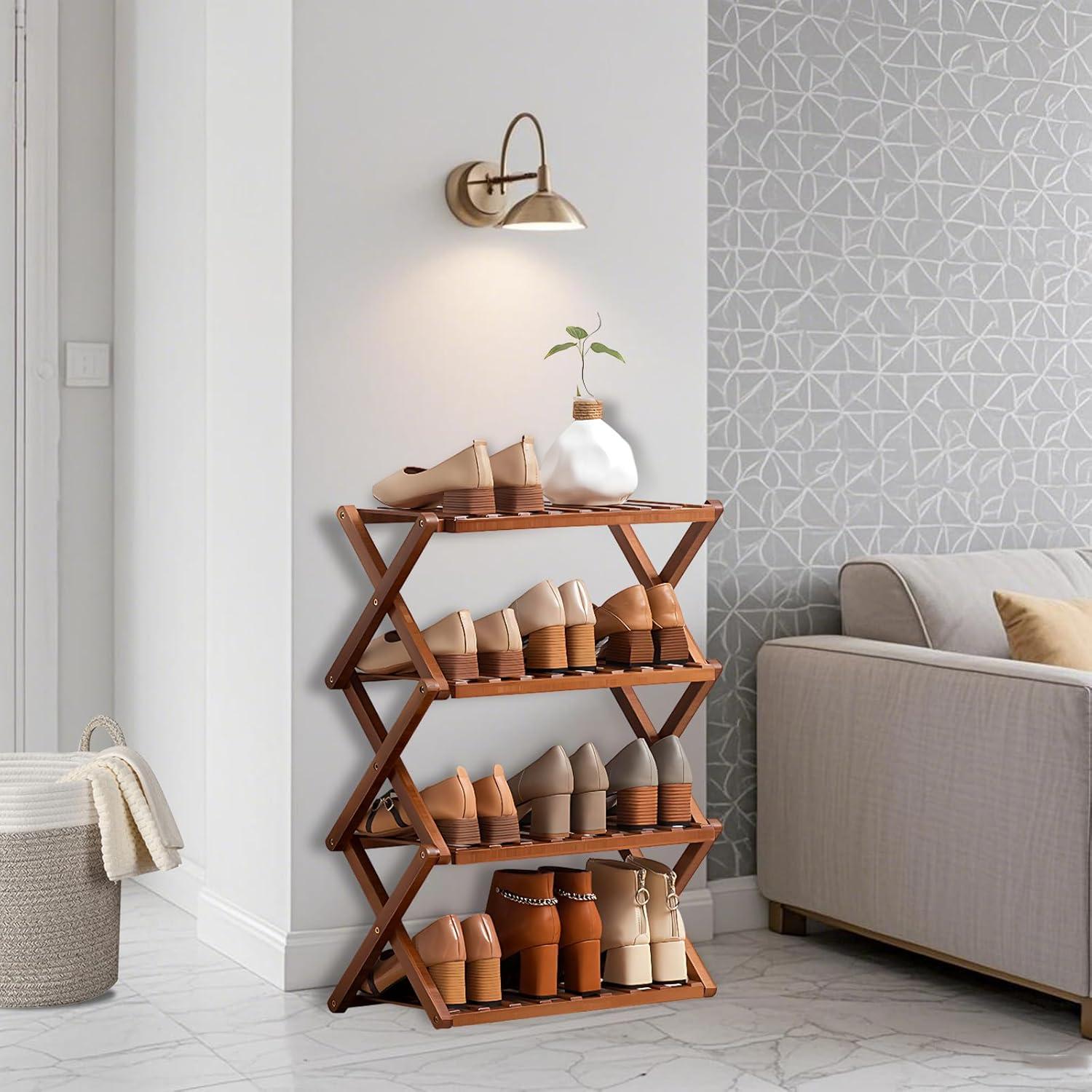 Estante para Zapatos de Bambú Jessie 3 Niveles Plegable 50x25x39cm