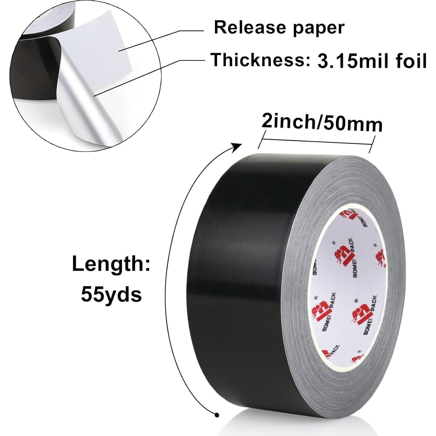 Cinta de Aluminio Negra BOMEI PACK 5 cm x 50 m para HVAC