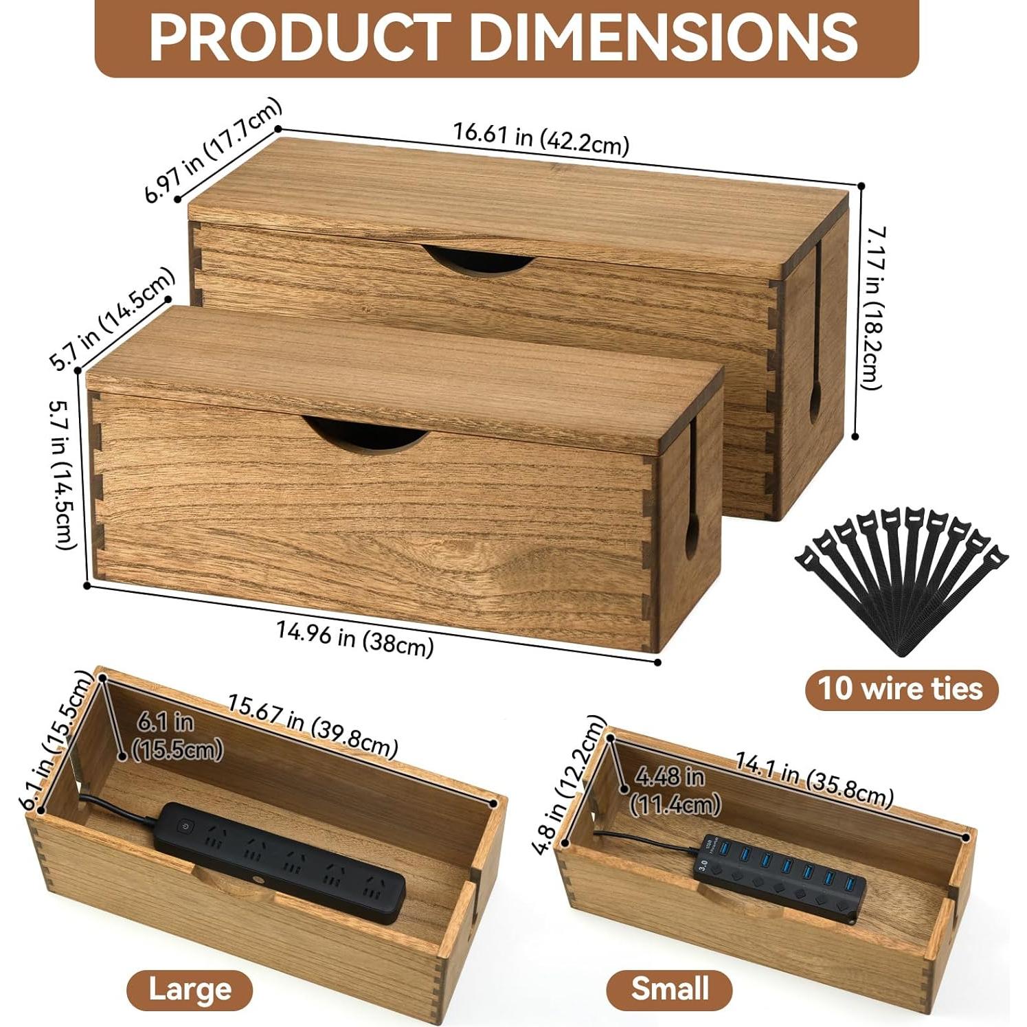 Caja de Gestión de Cables de Madera Kirigen - 2 Piezas