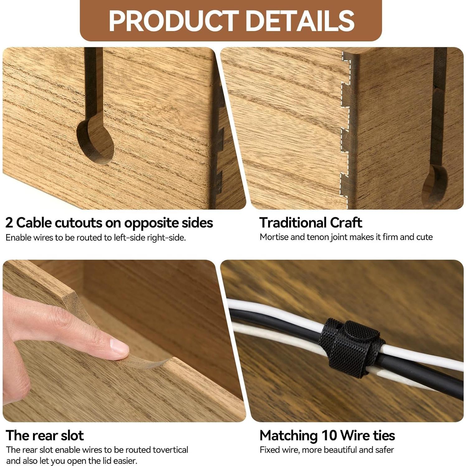 Caja de Gestión de Cables de Madera Kirigen - 2 Piezas