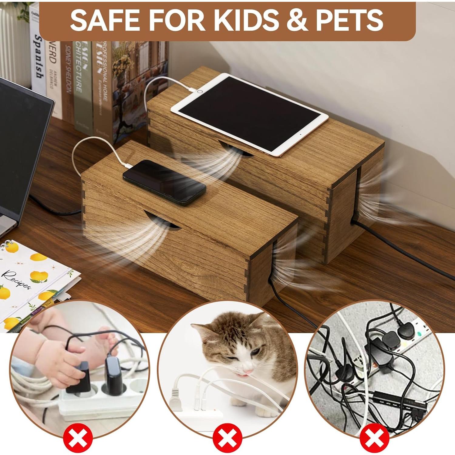 Caja de Gestión de Cables de Madera Kirigen - 2 Piezas