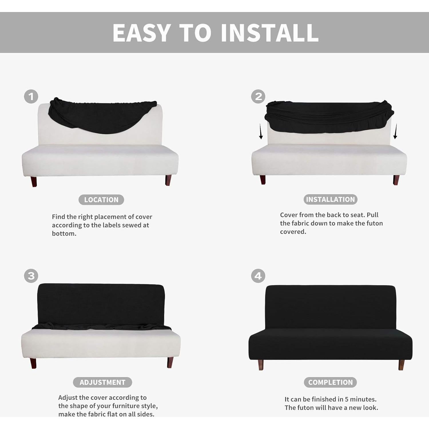 Funda de Sofá Impermeable Easy-Going para Futón 165-190 cm Negro