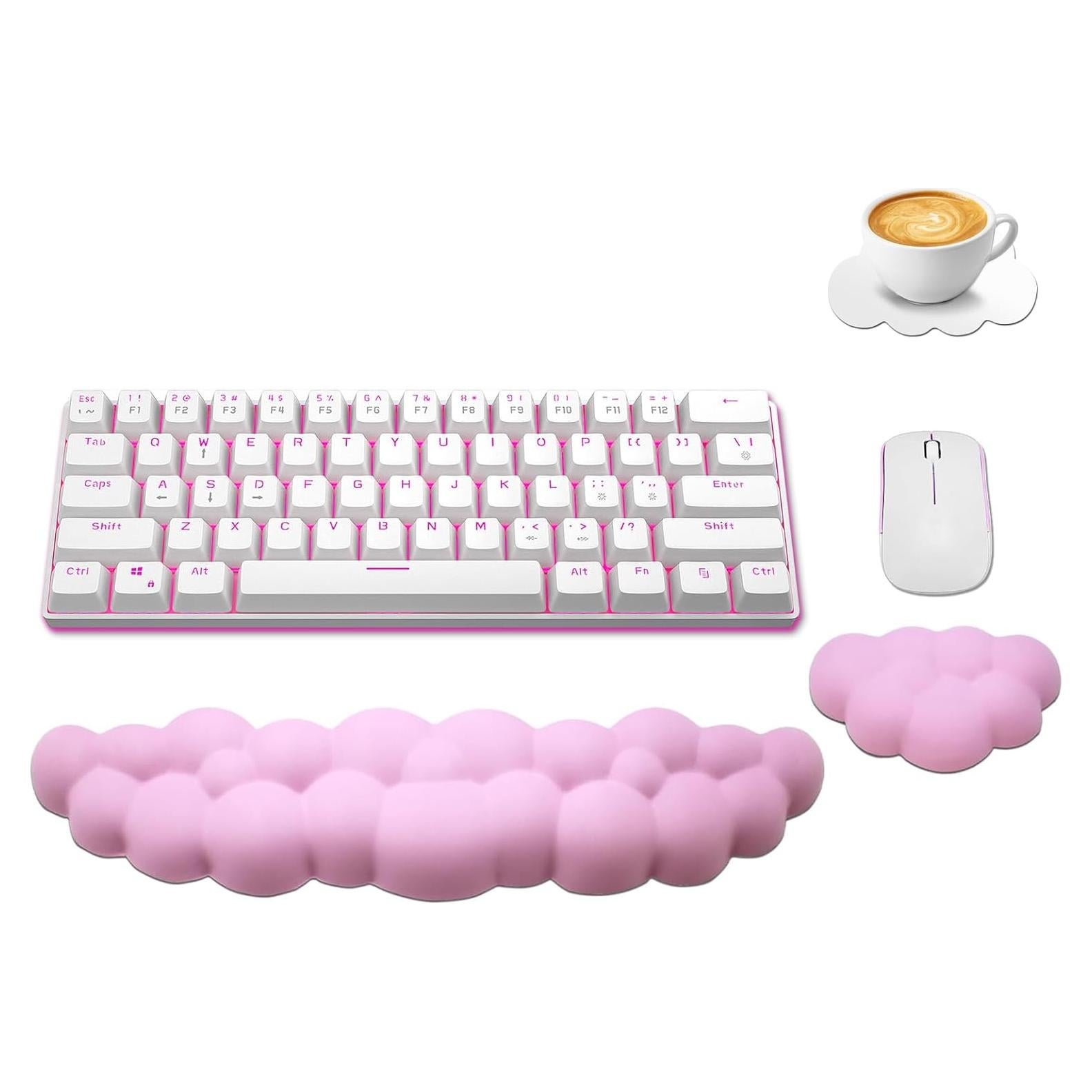 Conjunto de Reposamuñecas Nubes Ergonomicos Rosa - PU Viscoelástico