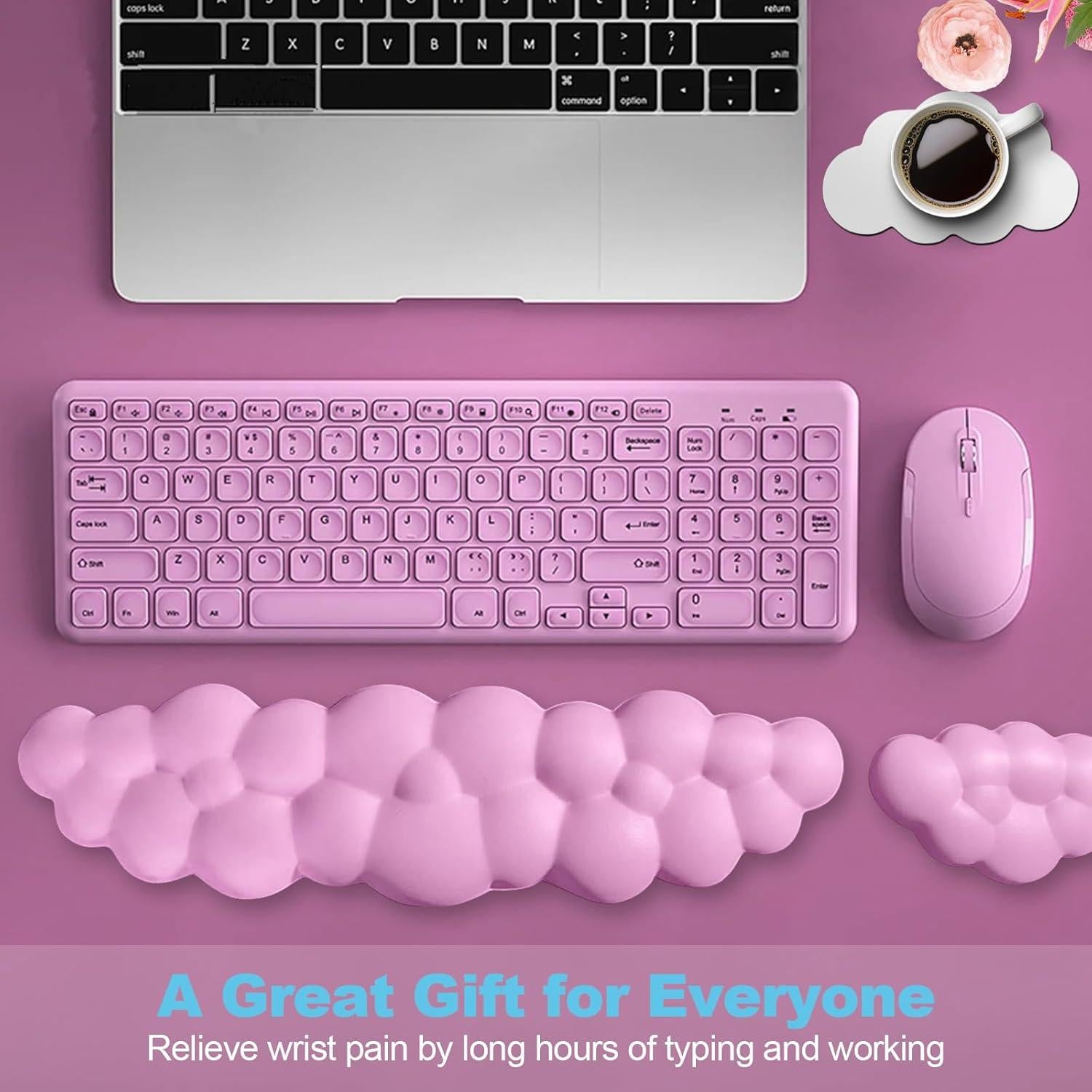 Conjunto de Reposamuñecas Nubes Ergonomicos Rosa - PU Viscoelástico