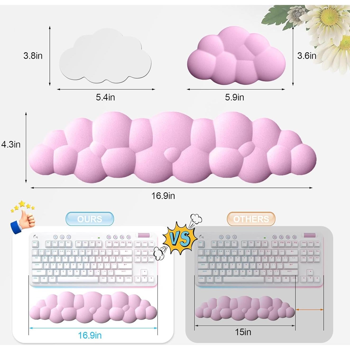 Conjunto de Reposamuñecas Nubes Ergonomicos Rosa - PU Viscoelástico