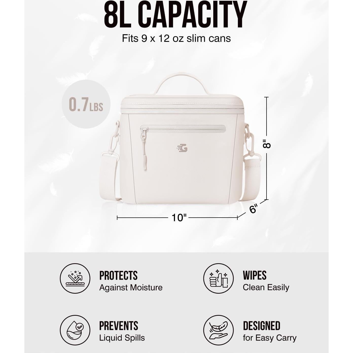 Bolsa de Almuerzo Aislada GLORIEROO Beige 8L Impermeable