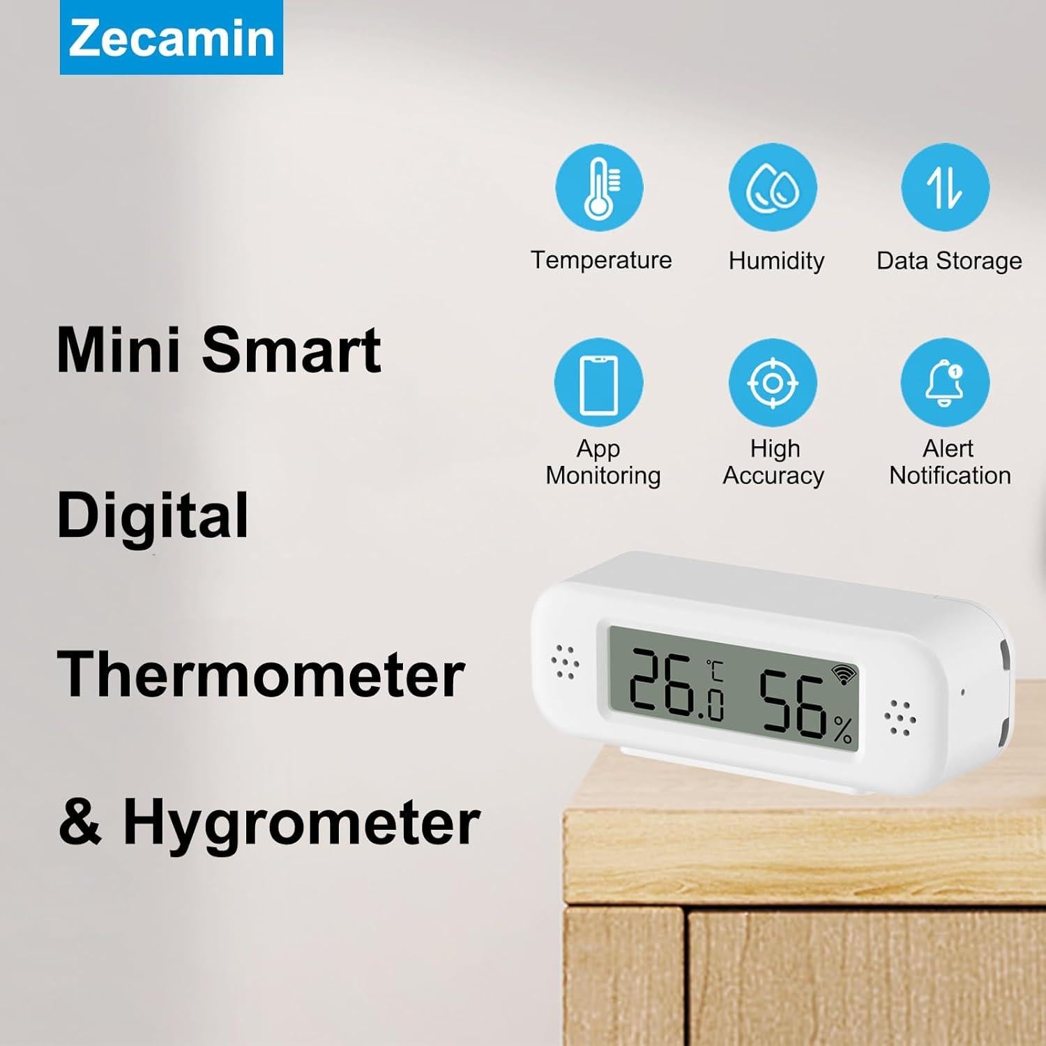 Termómetro Digital Inteligente Zecamin TH02 Pro WiFi con Alertas