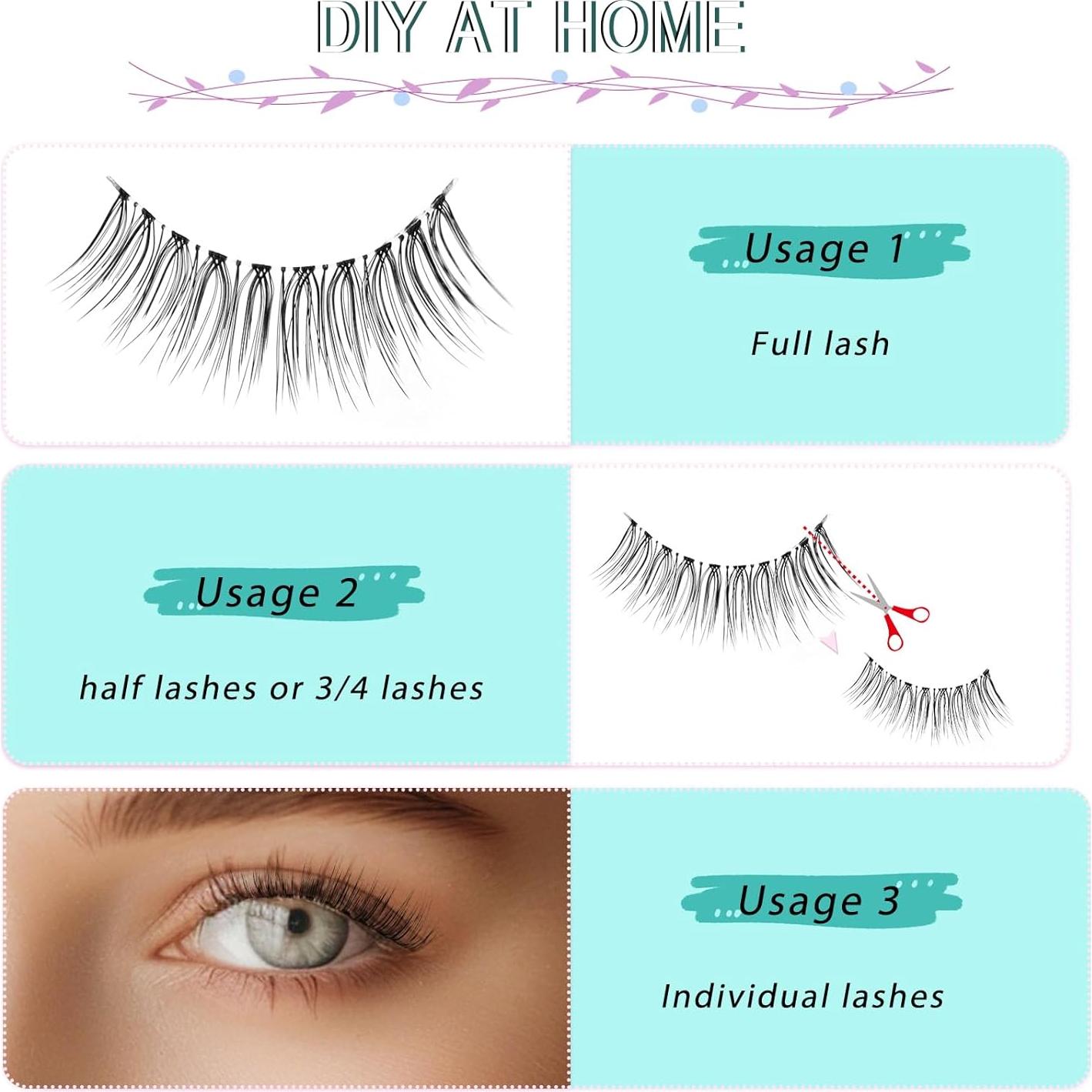 Pestañas Postizas Suaves Obeyalash 10 Pares 3D Banda Transparente