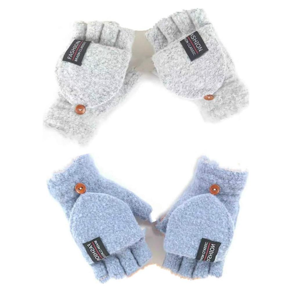 Guantes Calentados USB Kbinter para Invierno - Medios Dedos, Gris/Azul