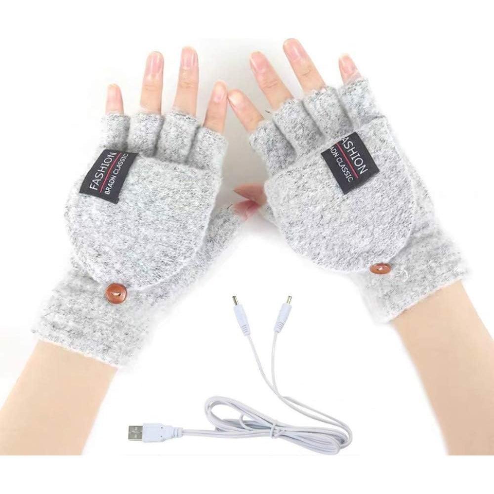 Guantes Calentados USB Kbinter para Invierno - Medios Dedos, Gris/Azul