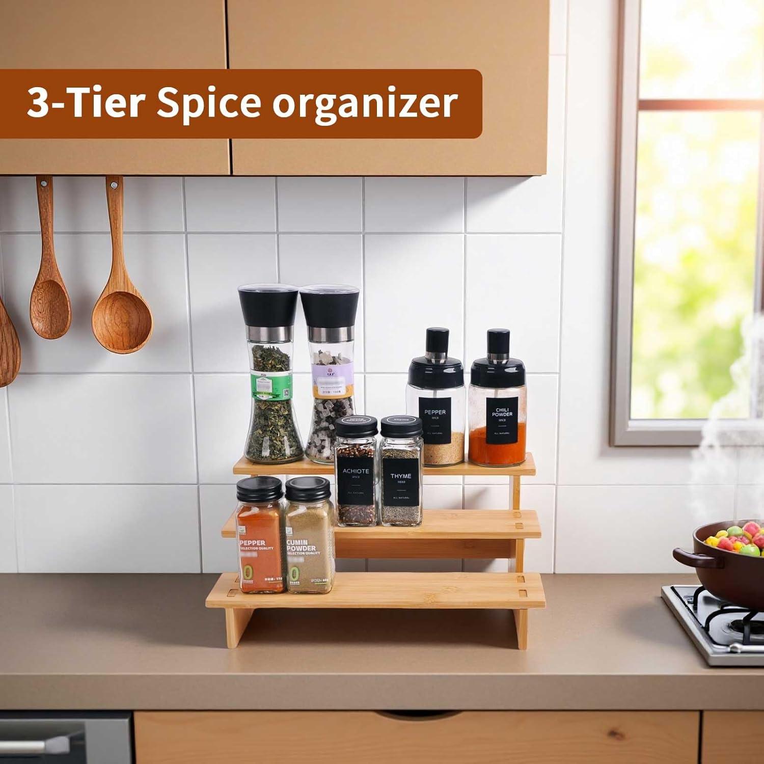 Organizador de Especias de 3 Niveles JinDoWin - Bambú Natural