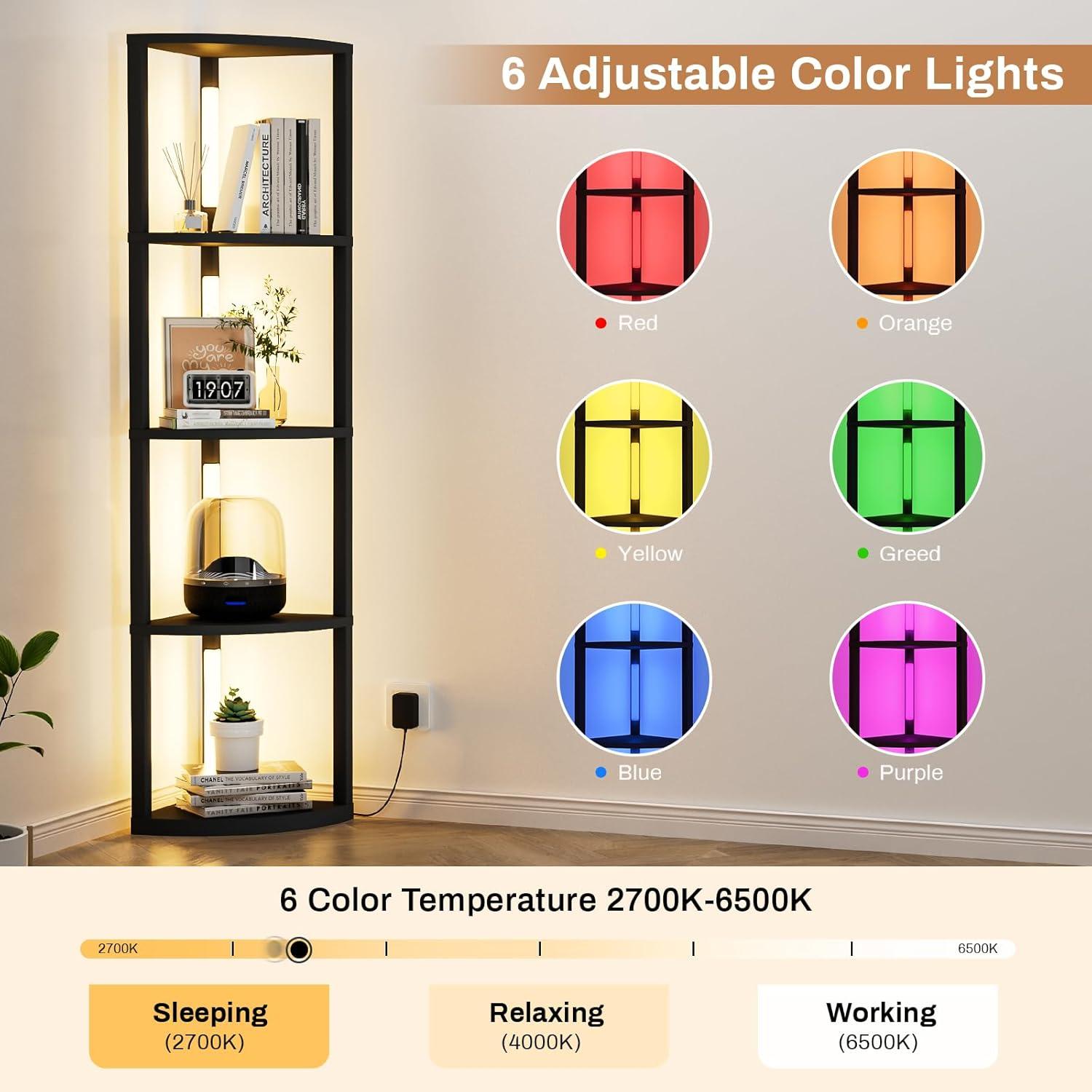 Estante Esquinero VILICK 5 Niveles con Luz LED Regulable