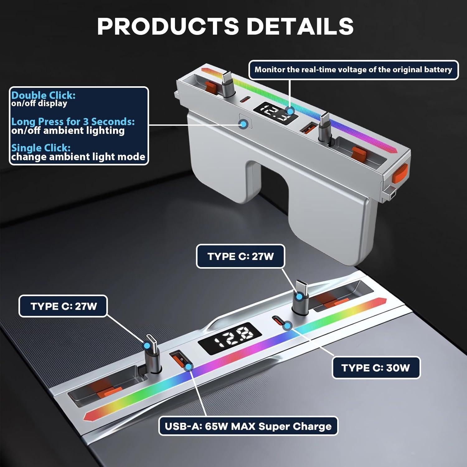 Cargador Hub USB Alopee 65W para Modelo 3 Highland 2024