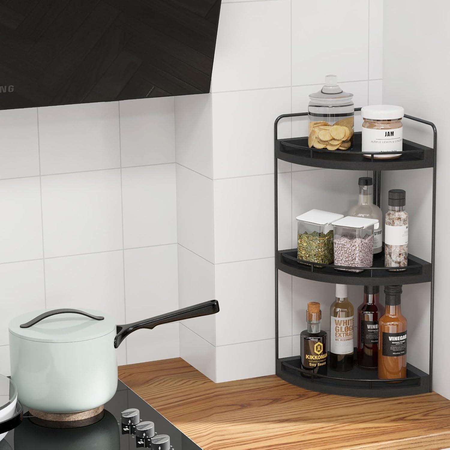 Organizador de Esquina para Baño Fixwal de Madera Rústica 3 Niveles