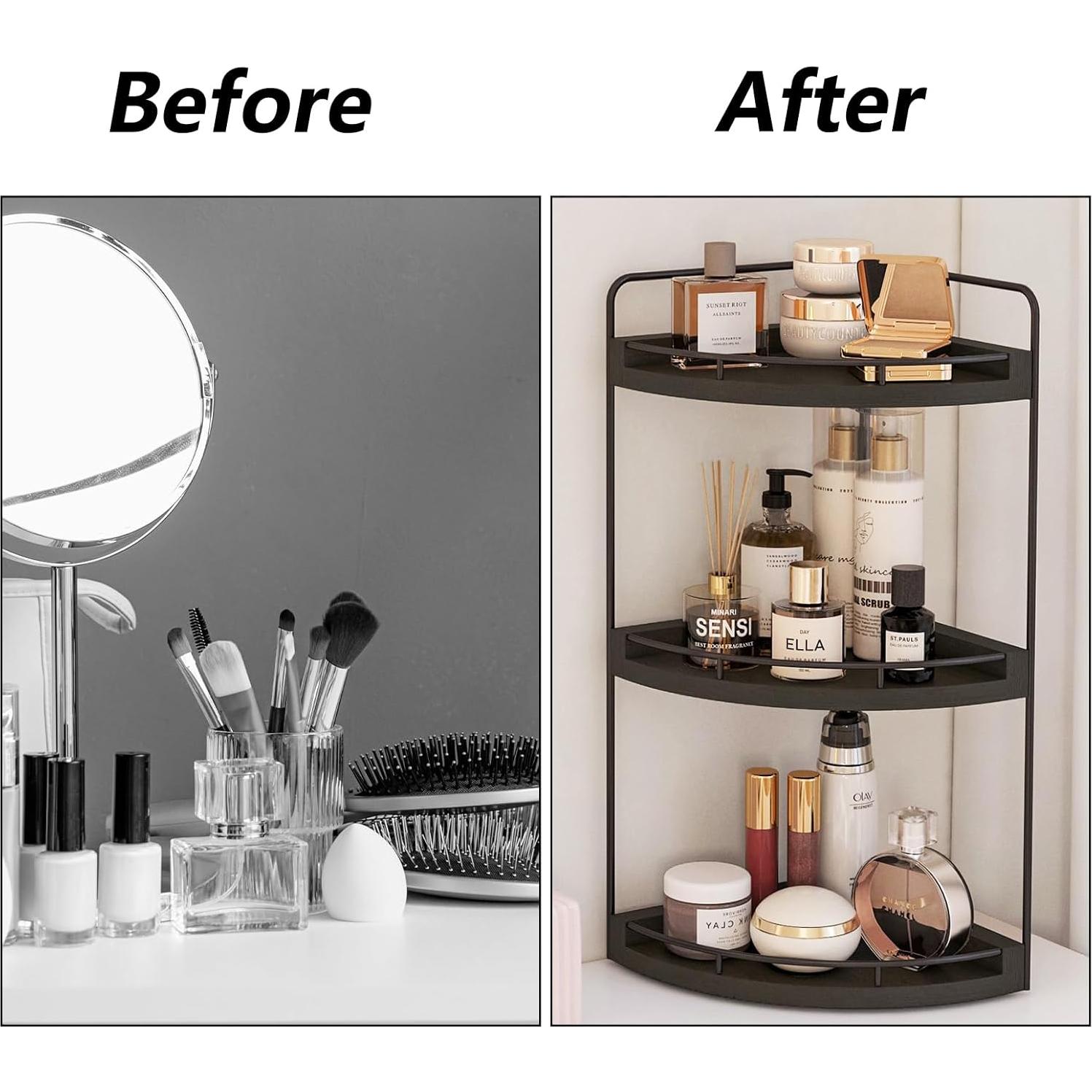 Organizador de Esquina para Baño Fixwal de Madera Rústica 3 Niveles