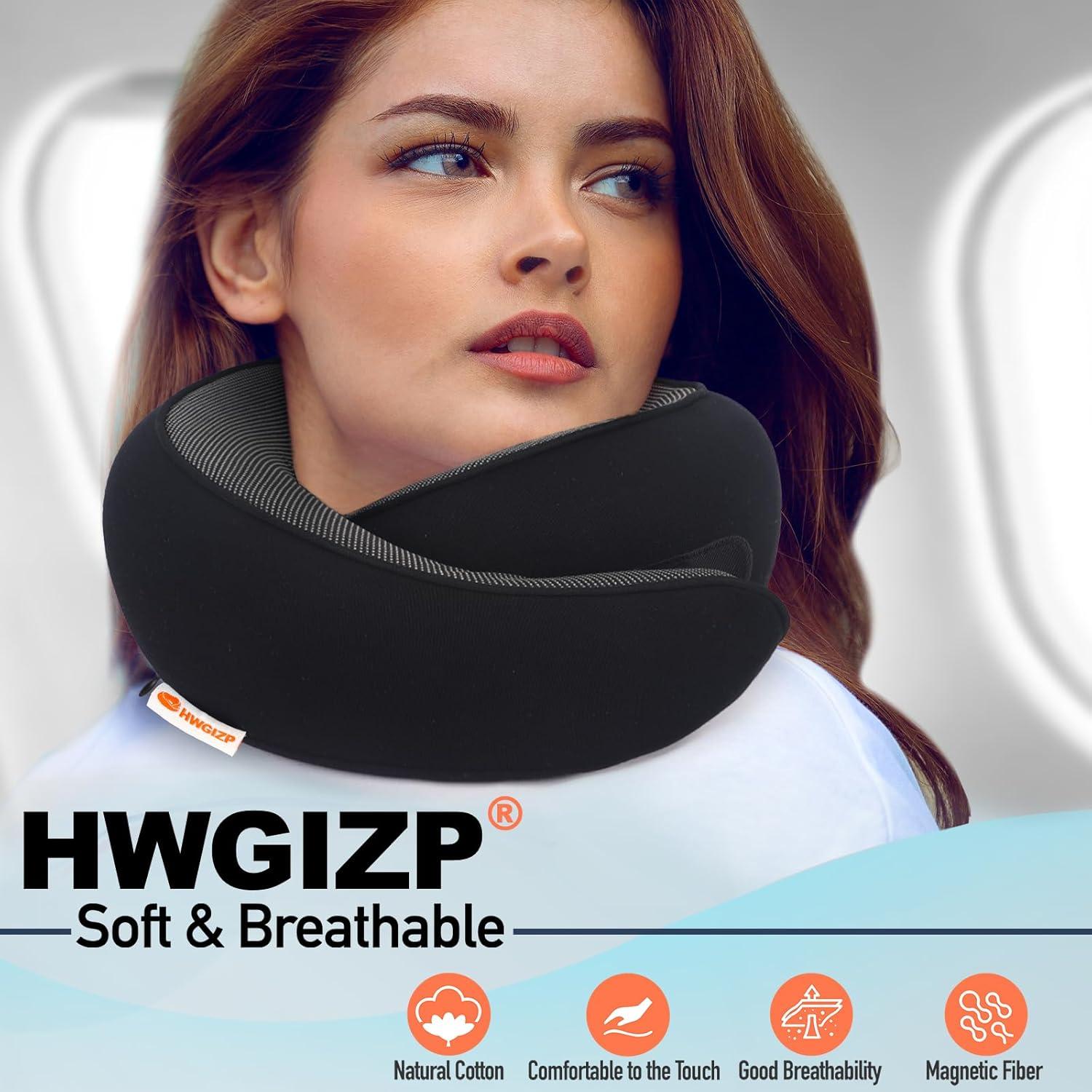 Almohada de Viaje HWGIZP Espuma de Memoria Ergonómica Negra