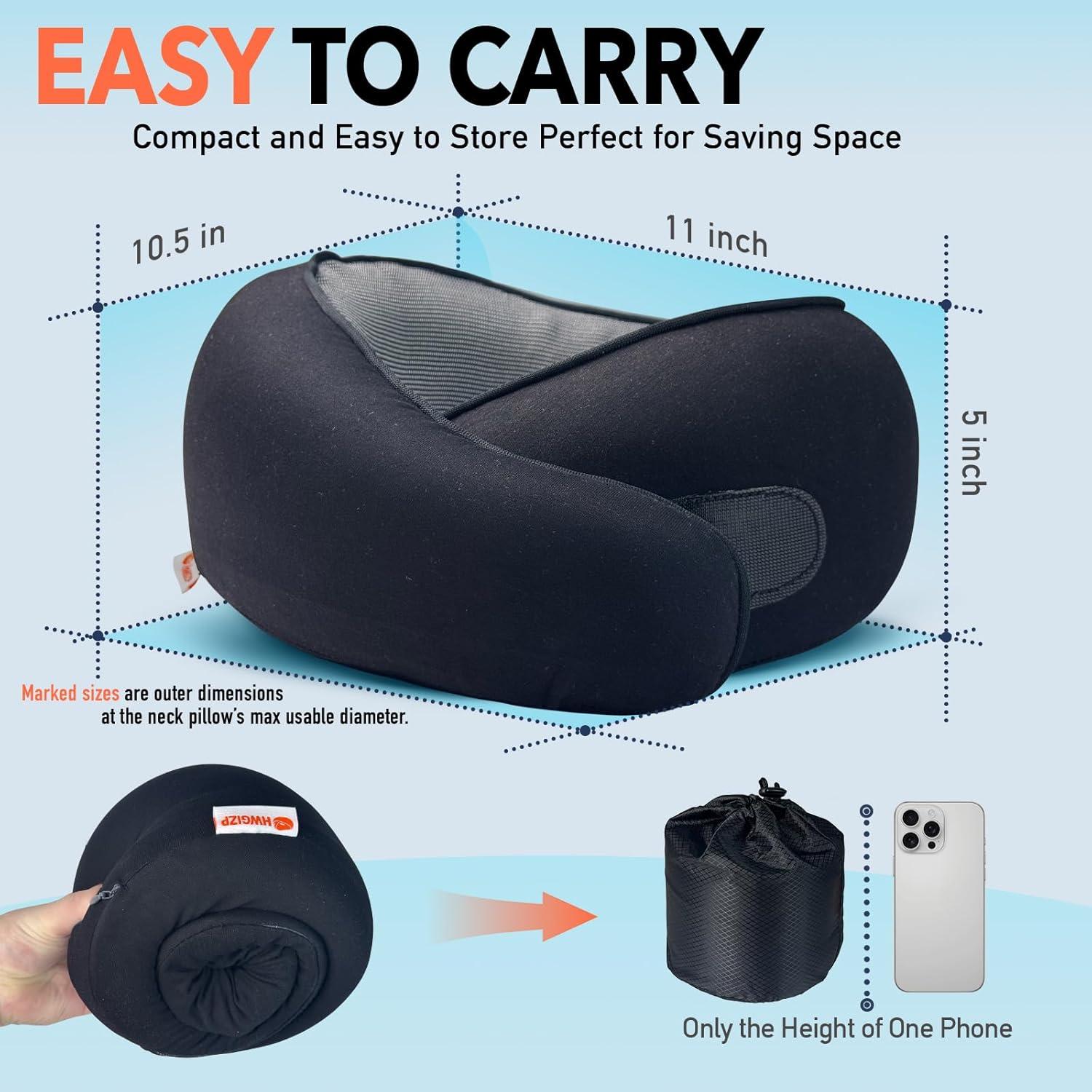 Almohada de Viaje HWGIZP Espuma de Memoria Ergonómica Negra