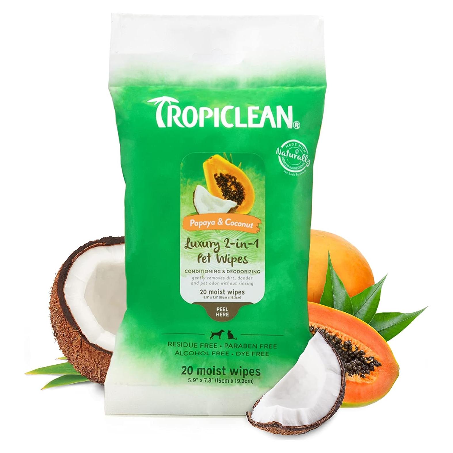 Toallitas TropiClean para Perros y Gatos 20ct - Limpieza y Desodorización Papaya