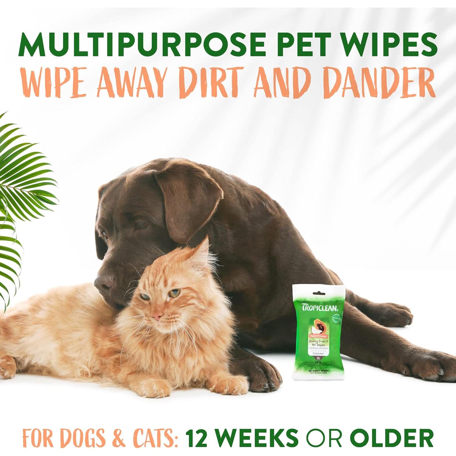 Toallitas TropiClean para Perros y Gatos 20ct - Limpieza y Desodorización Papaya