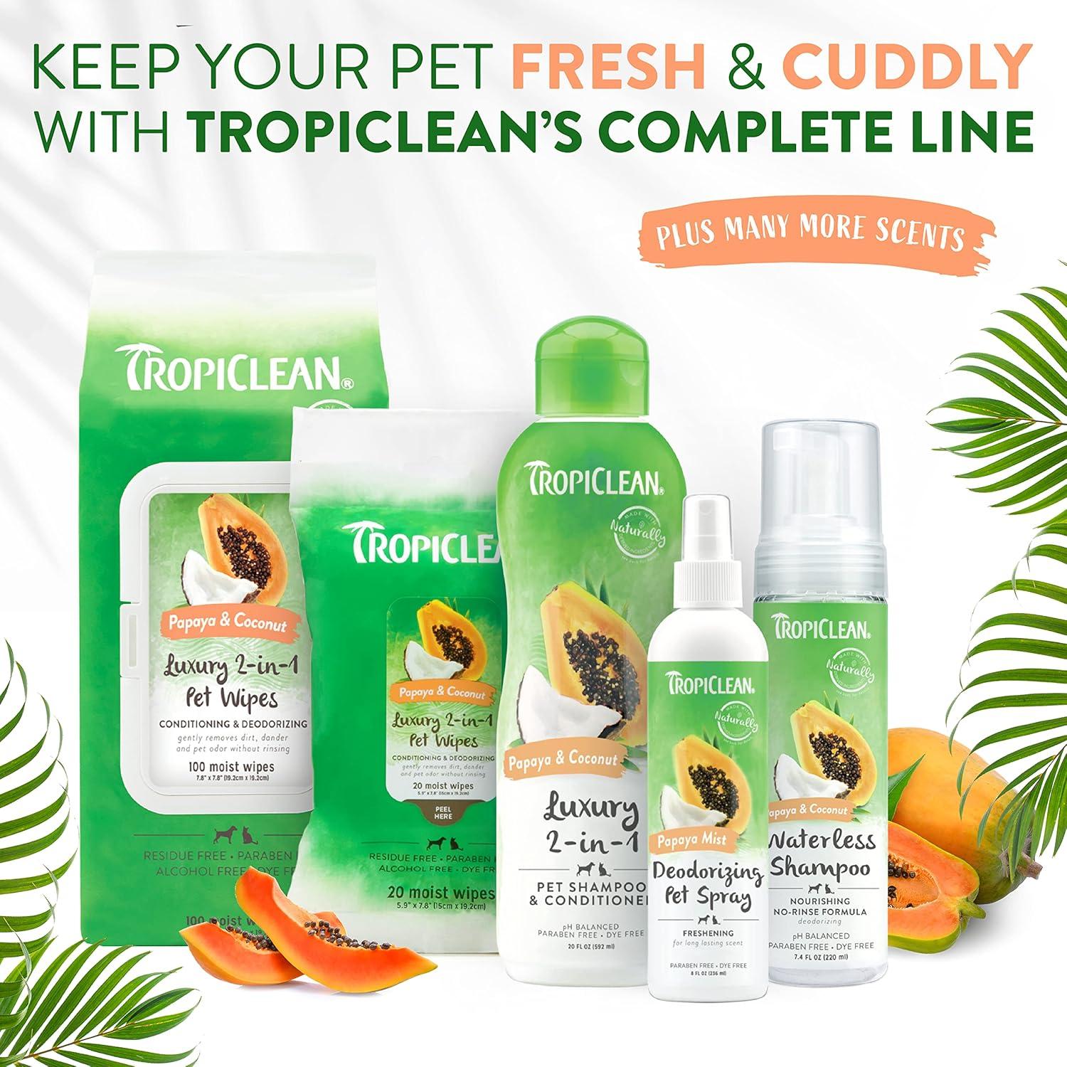 Toallitas TropiClean para Perros y Gatos 20ct - Limpieza y Desodorización Papaya
