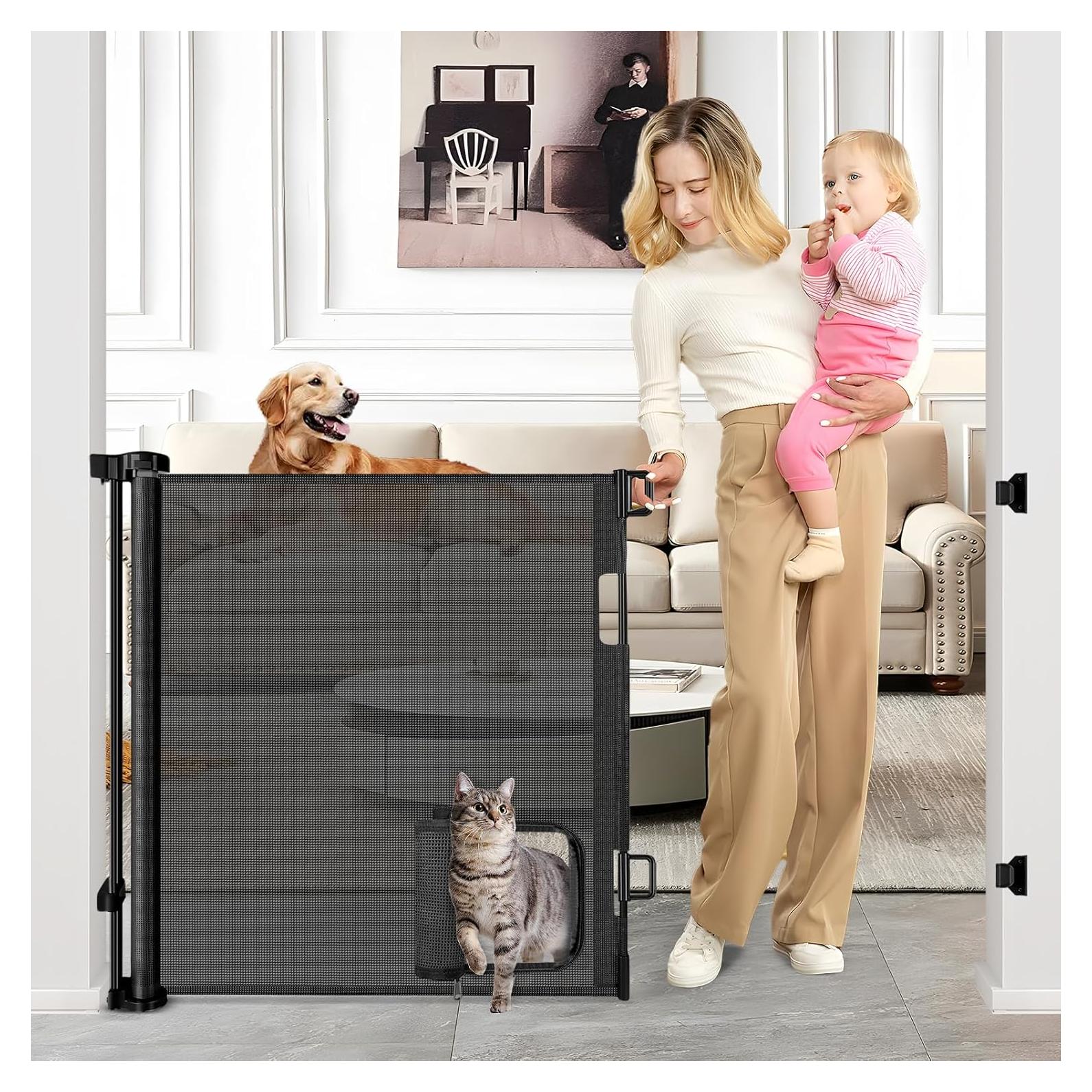 Puerta Retráctil para Bebés y Mascotas HY-A151 55" Negra