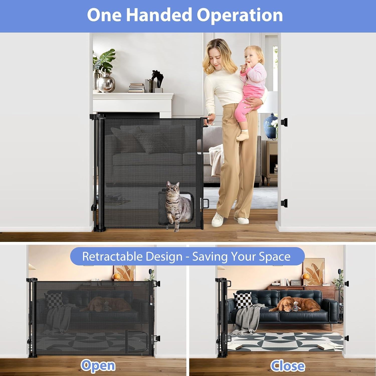 Puerta Retráctil para Bebés y Mascotas HY-A151 55" Negra
